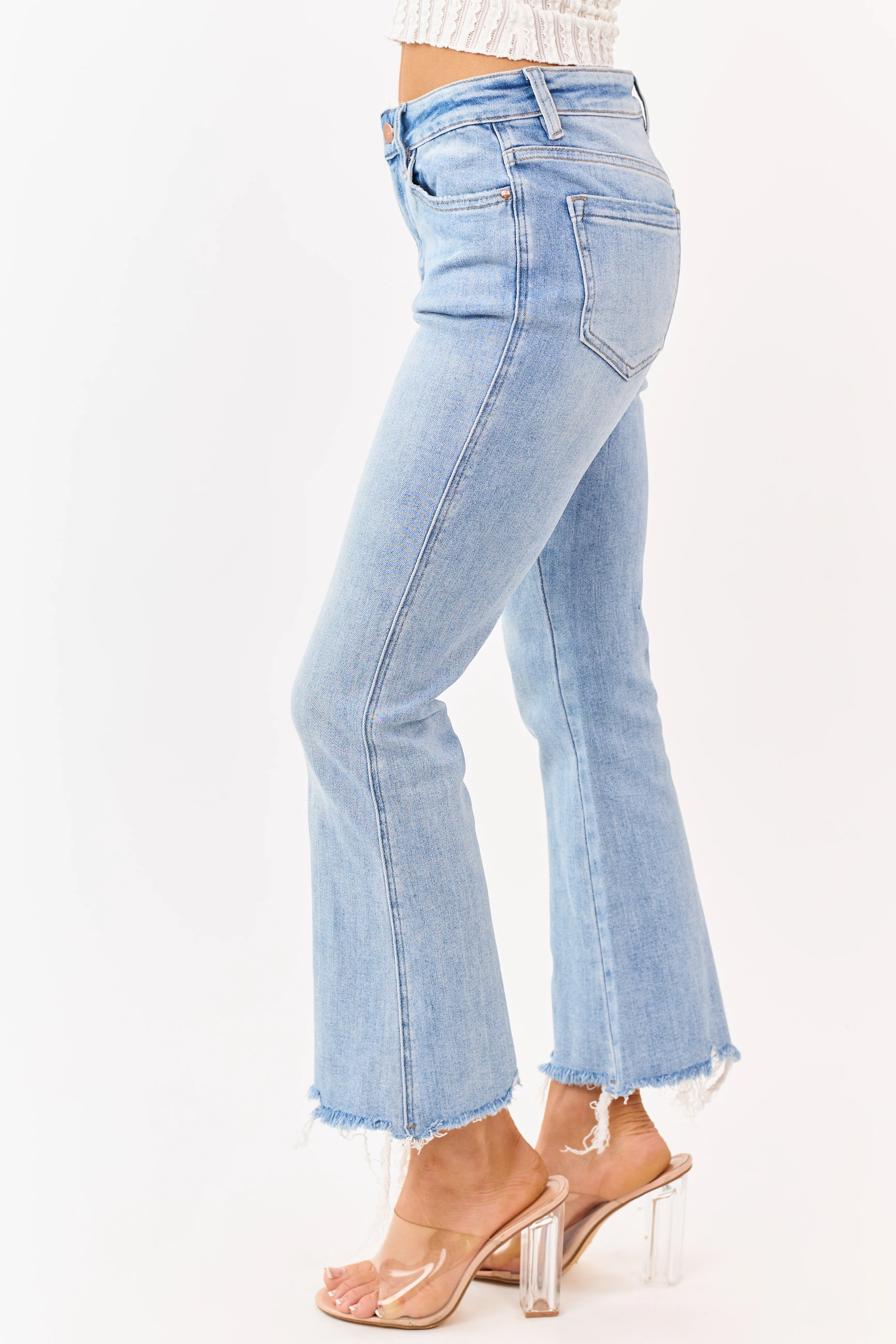 Mica Denim Medium Wash Stretchy Crop Flare Jeans - Image 4