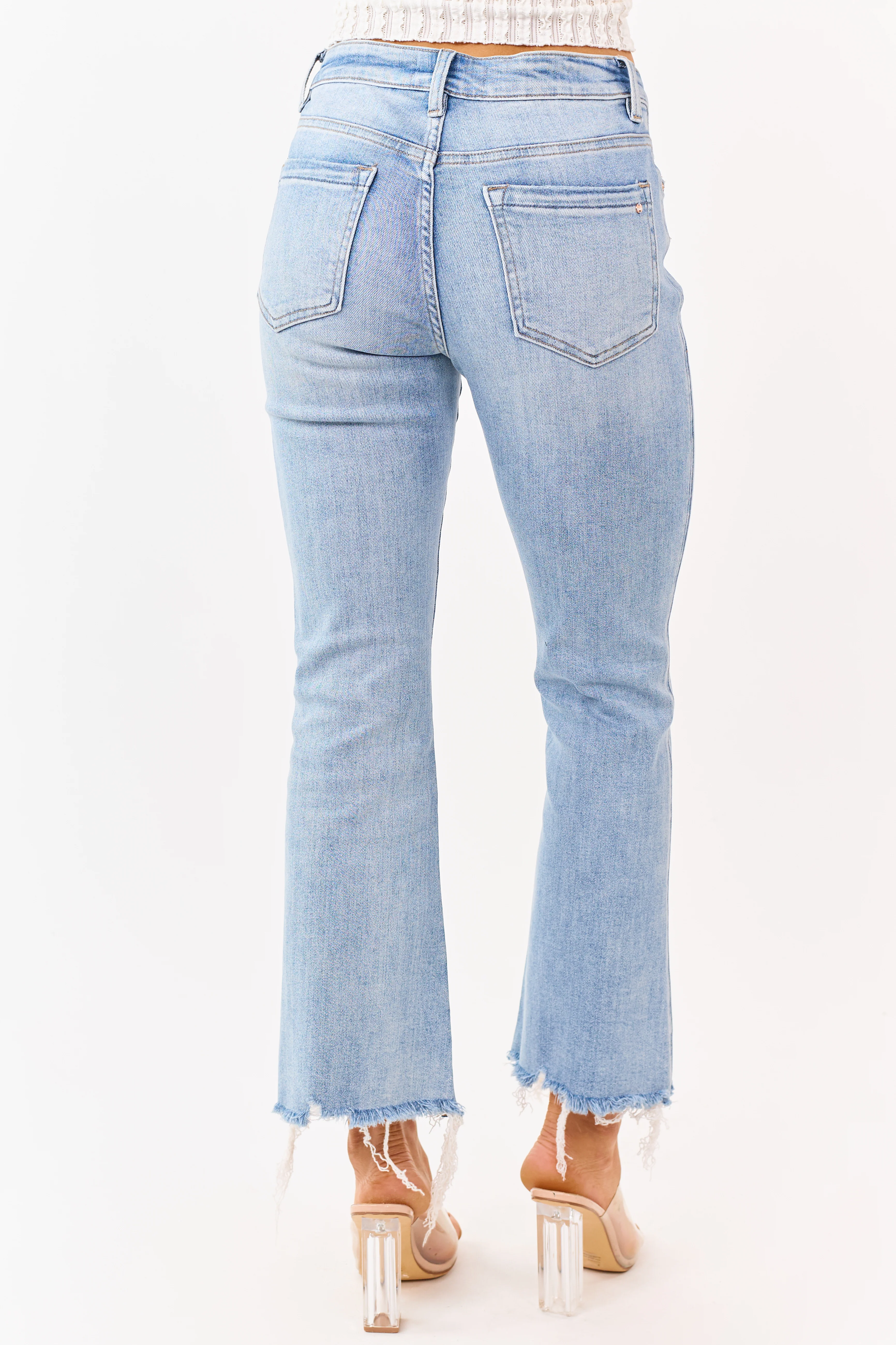 Mica Denim Medium Wash Stretchy Crop Flare Jeans - Image 5