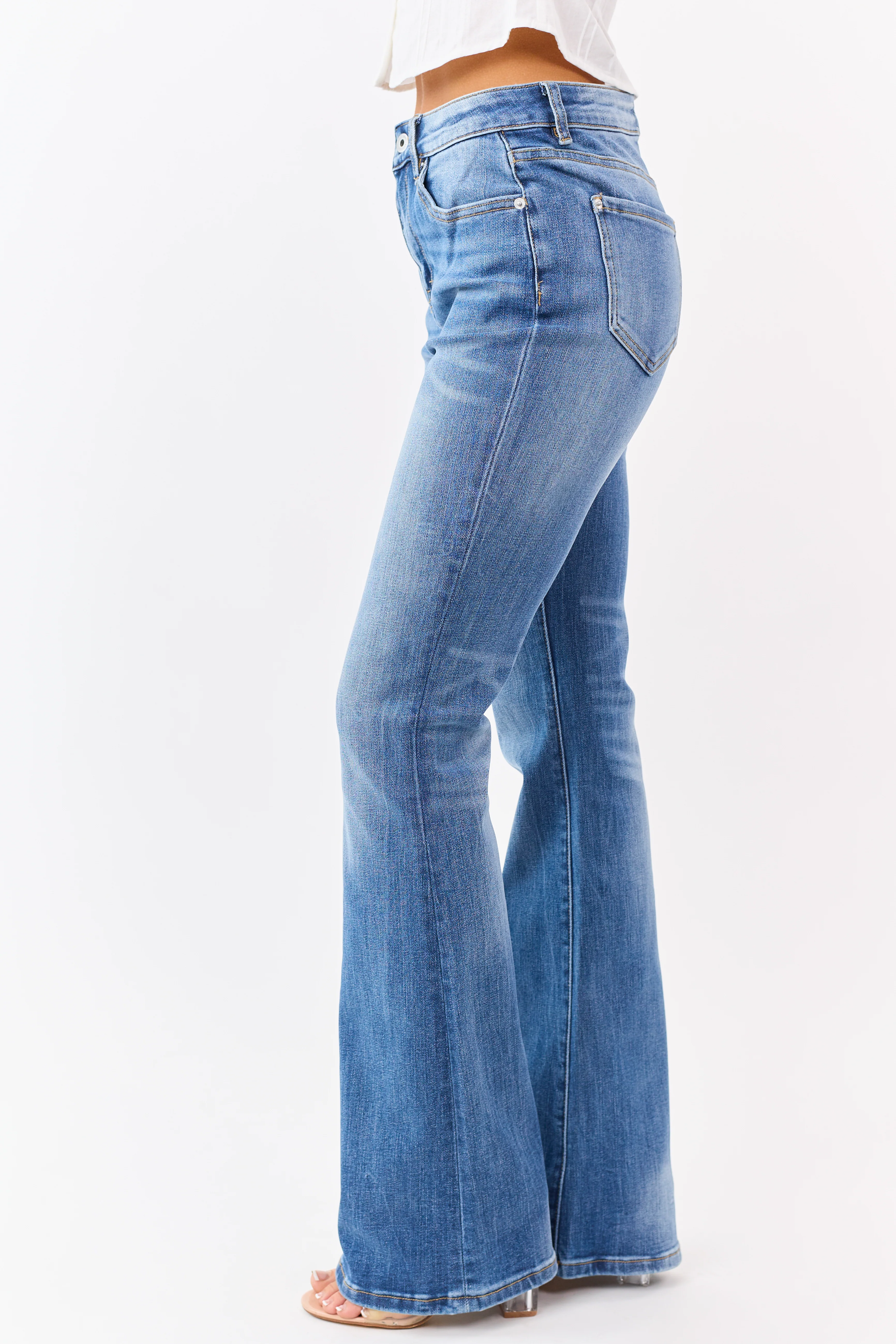 Mica Denim Medium Wash Stretchy Flare Leg Jeans - Image 3