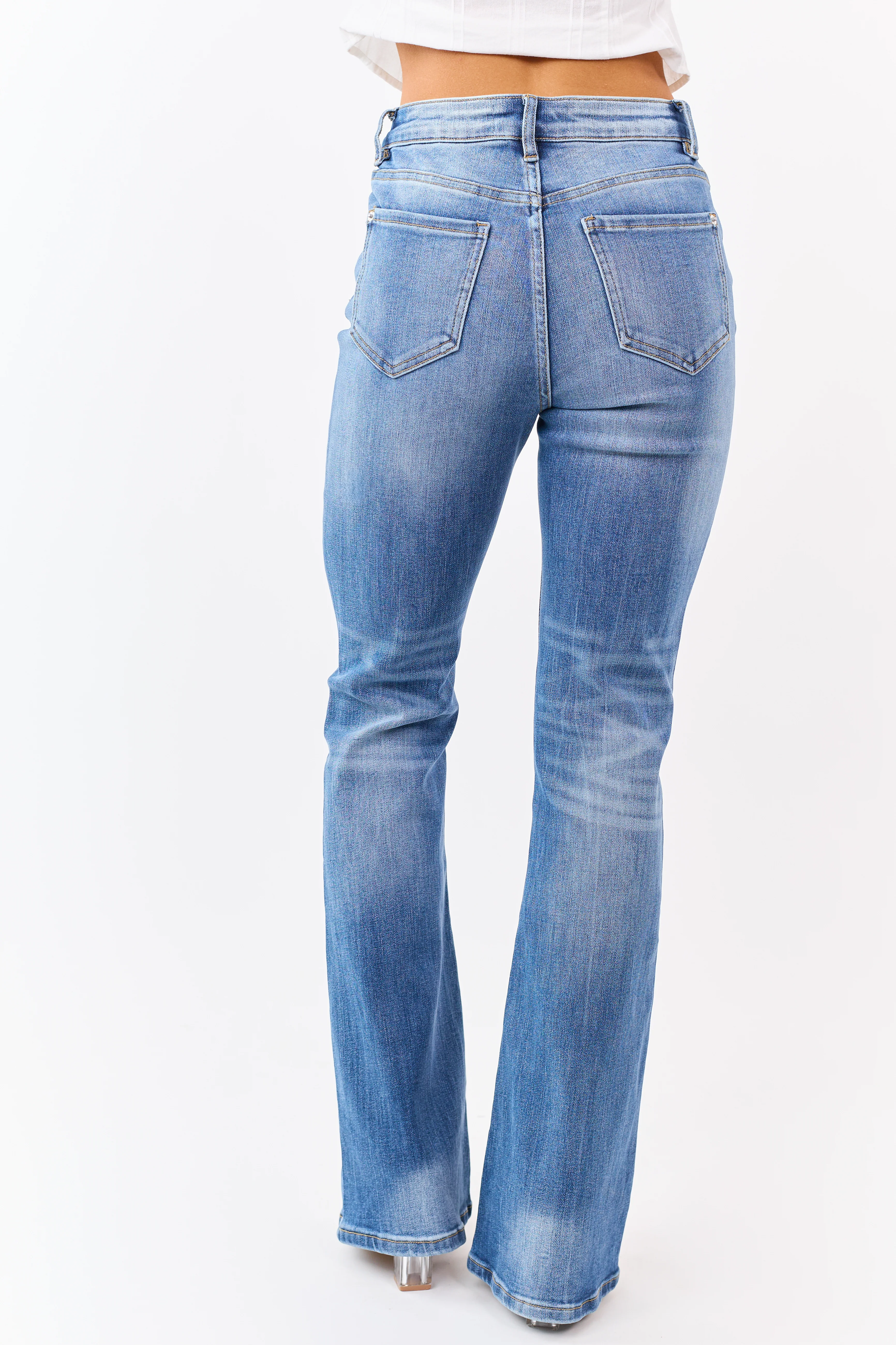 Mica Denim Medium Wash Stretchy Flare Leg Jeans - Image 4