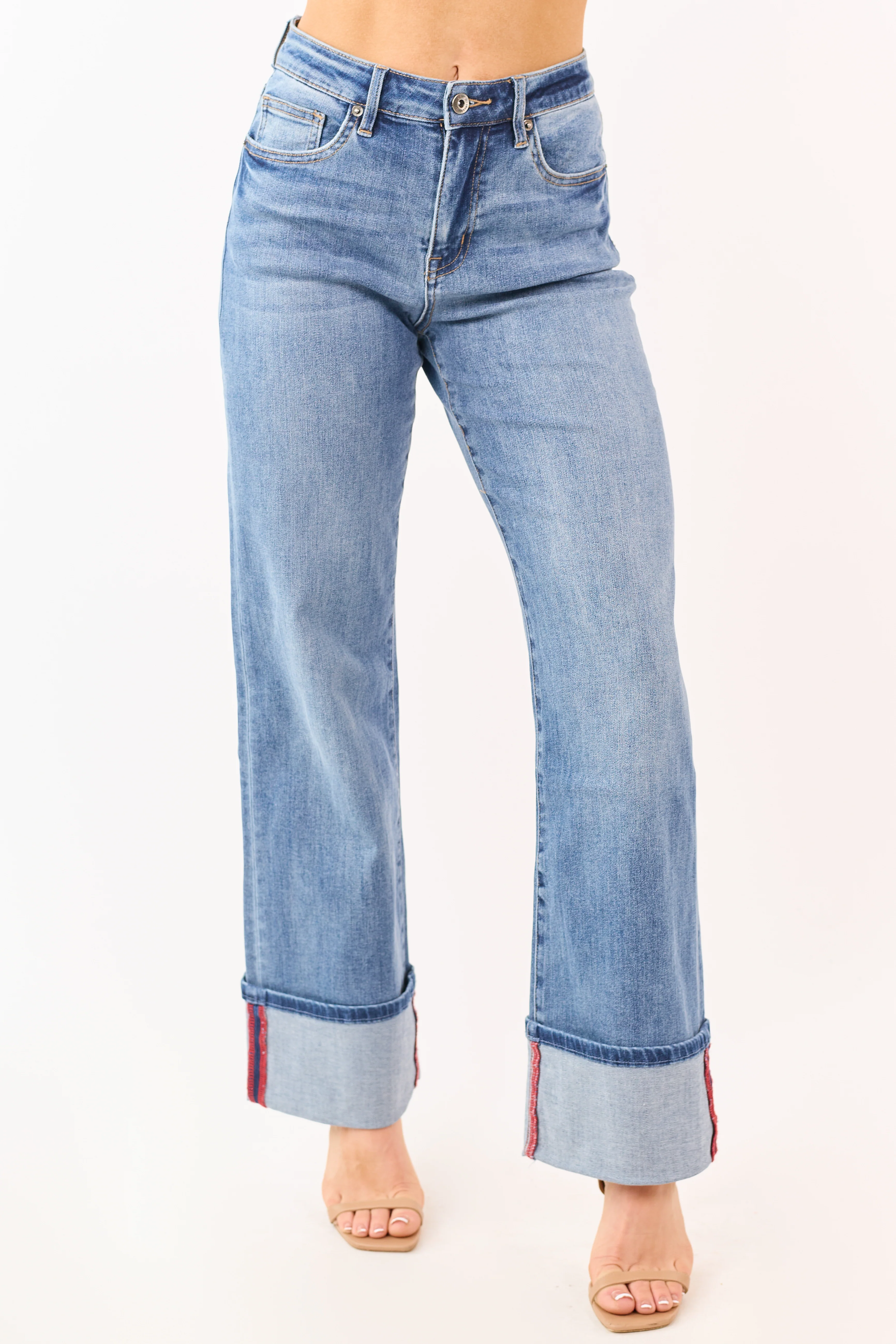 Mica Denim Medium Wide Leg Cuffed Stretch Jeans - Image 2
