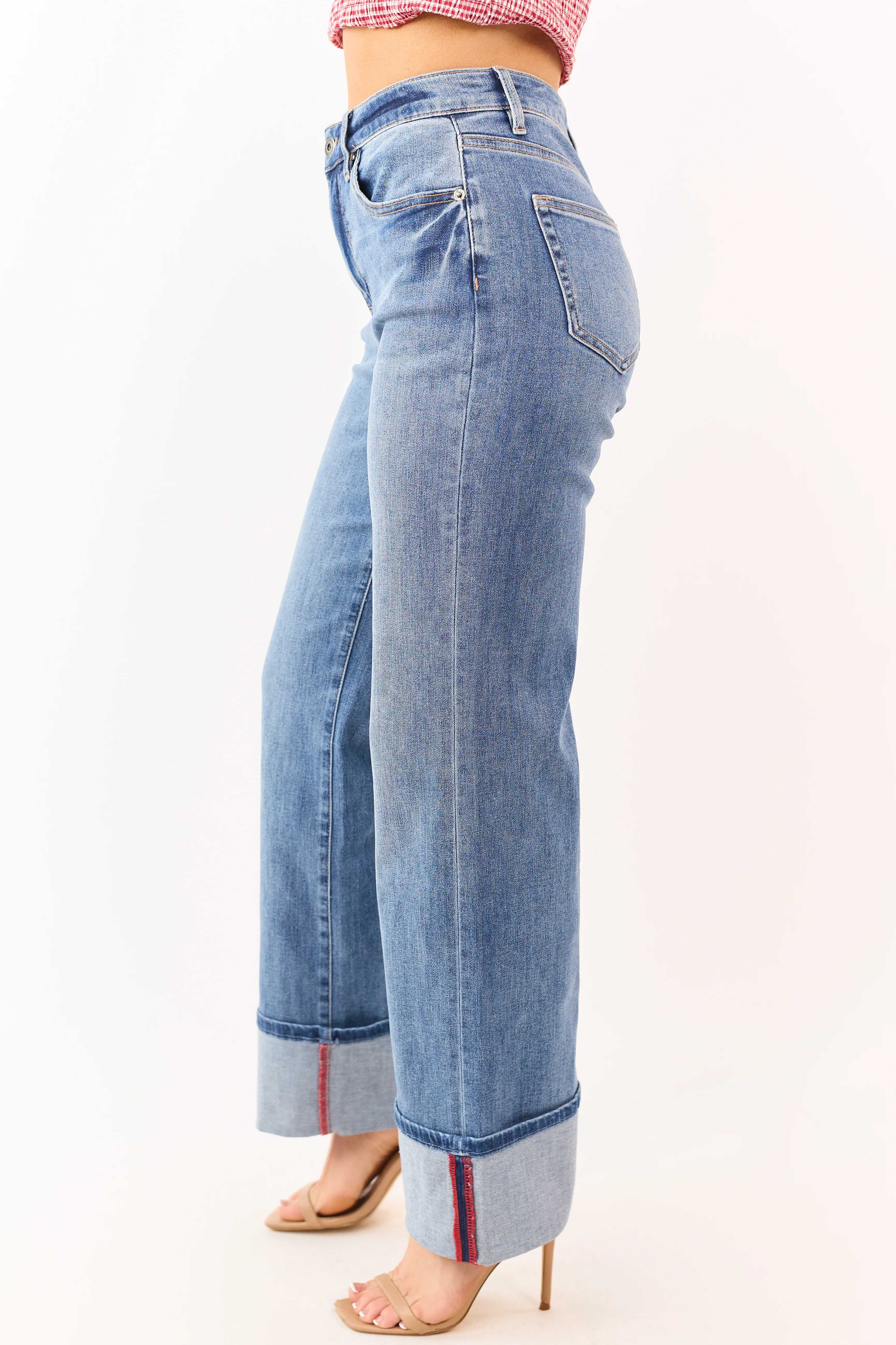 Mica Denim Medium Wide Leg Cuffed Stretch Jeans - Image 3