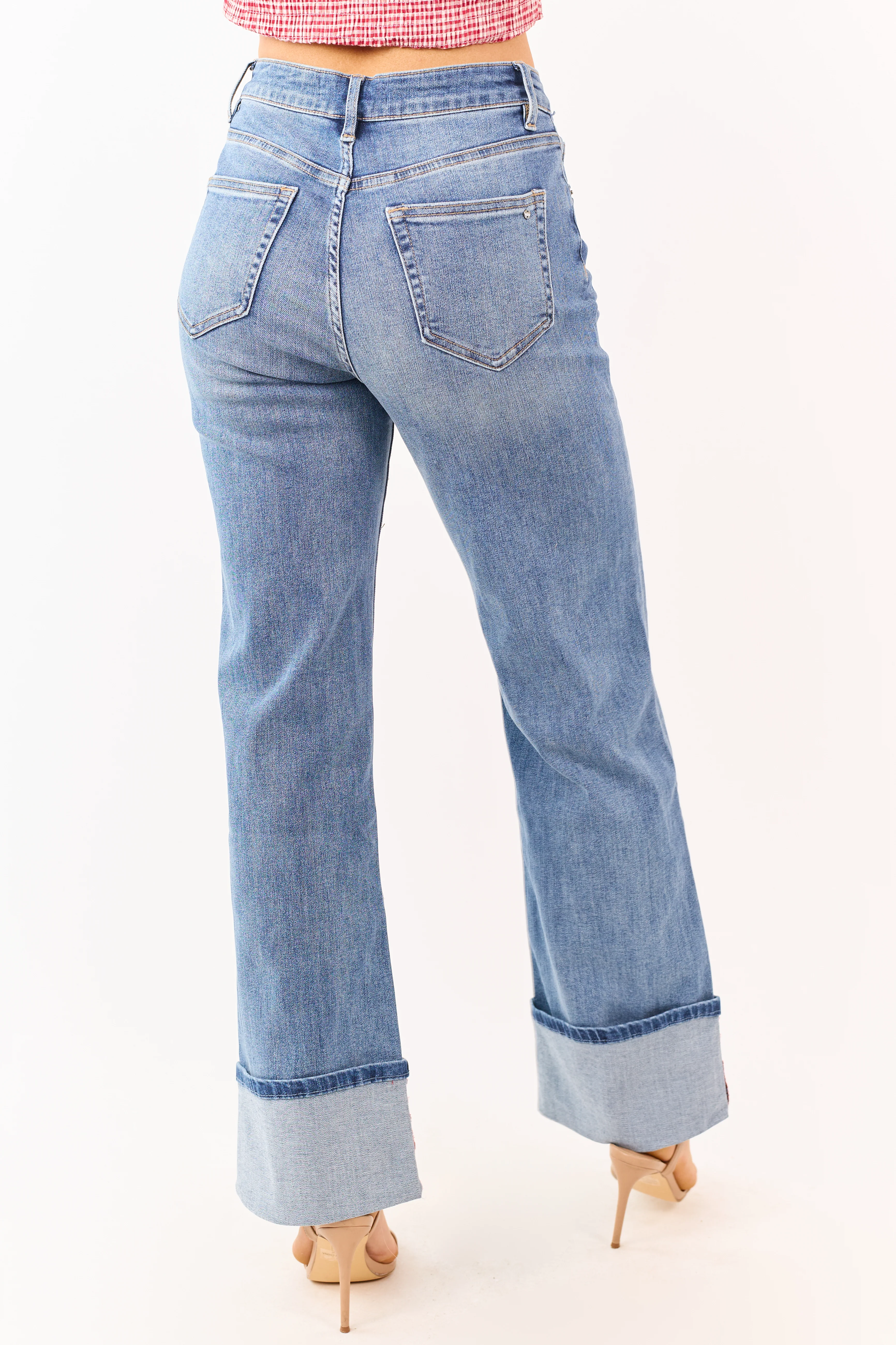 Mica Denim Medium Wide Leg Cuffed Stretch Jeans - Image 4