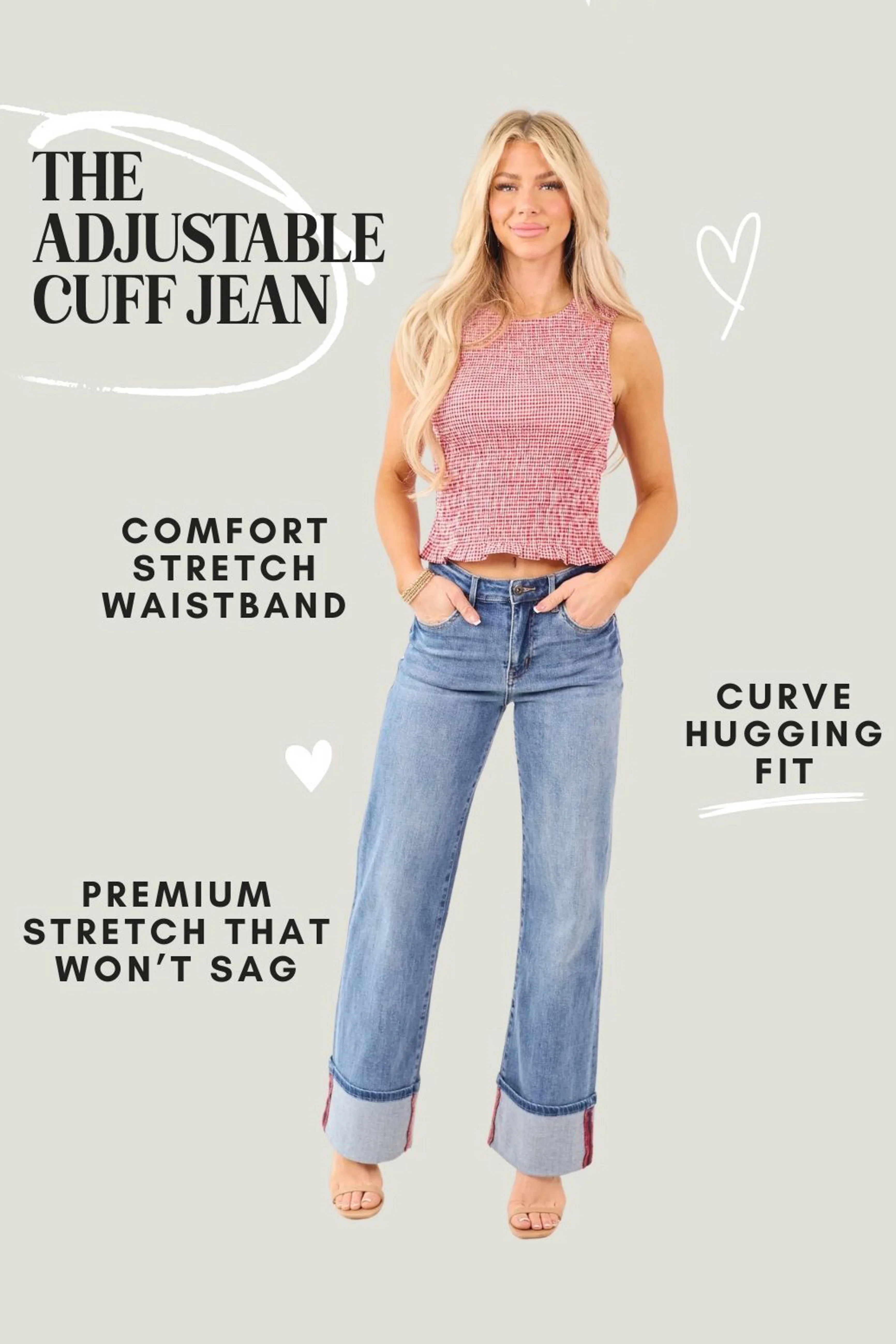 Mica Denim Medium Wide Leg Cuffed Stretch Jeans - Image 8