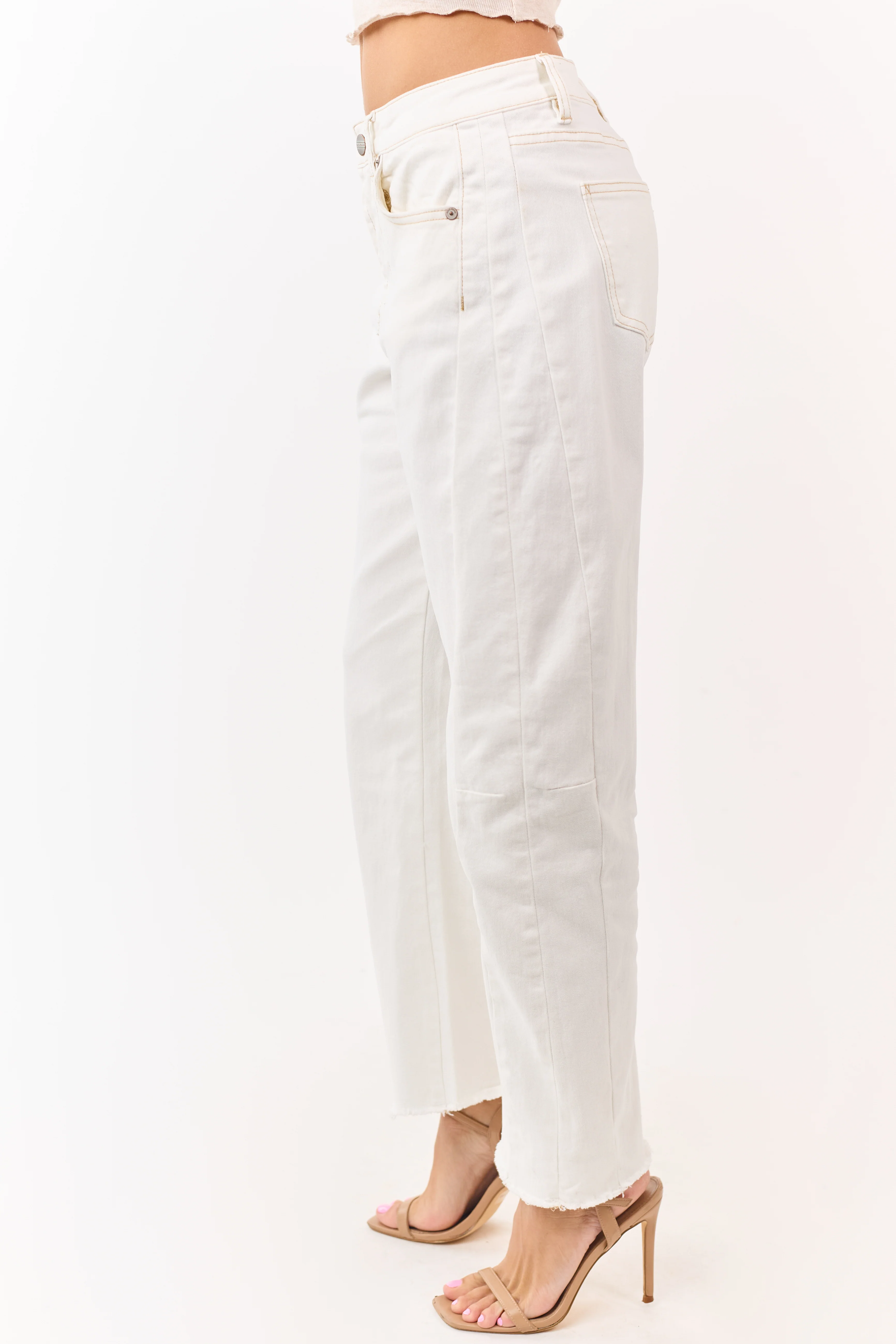 Mica Denim Off White High Rise Stretchy Barrel Jeans - Image 3