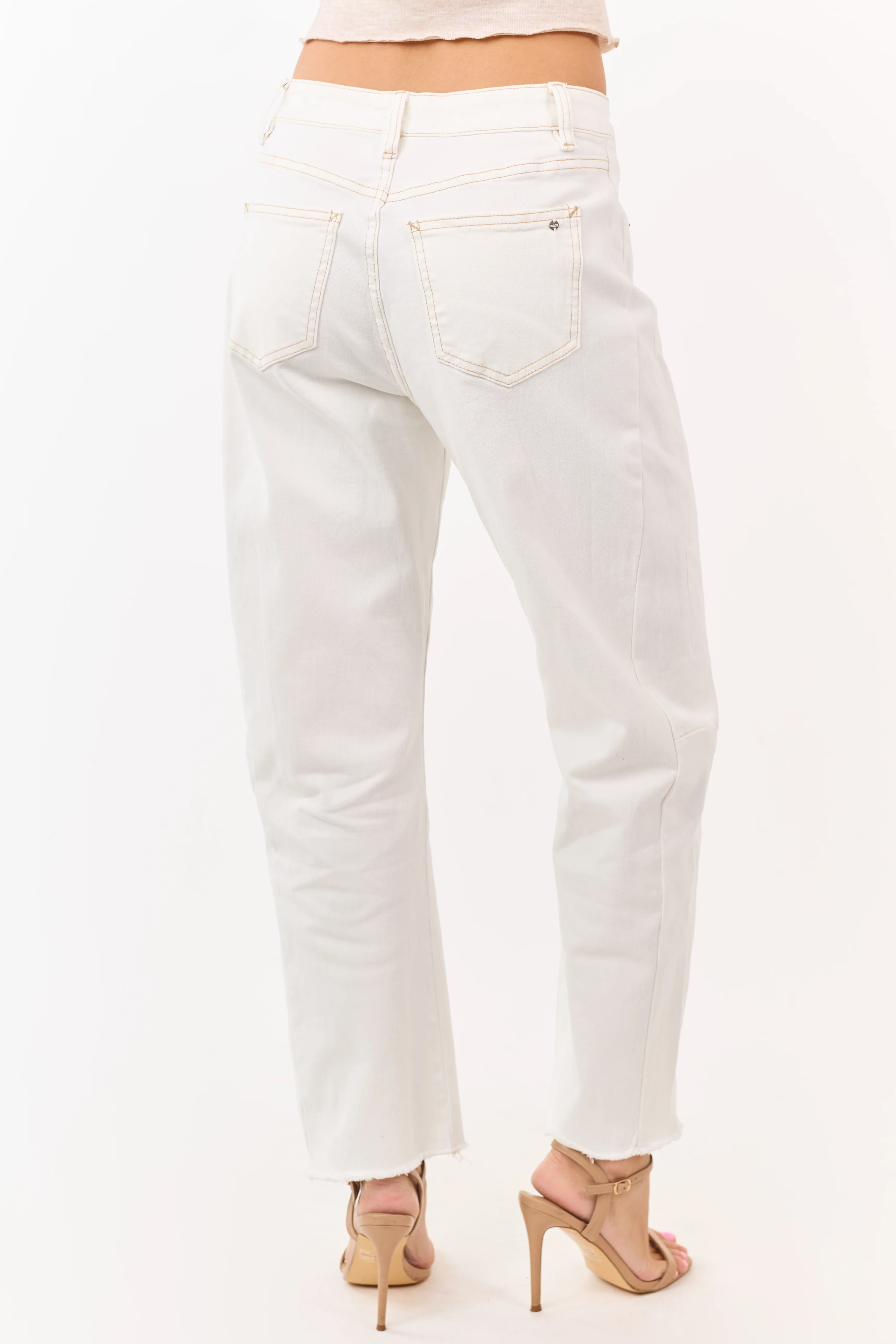 Mica Denim Off White High Rise Stretchy Barrel Jeans - Image 4