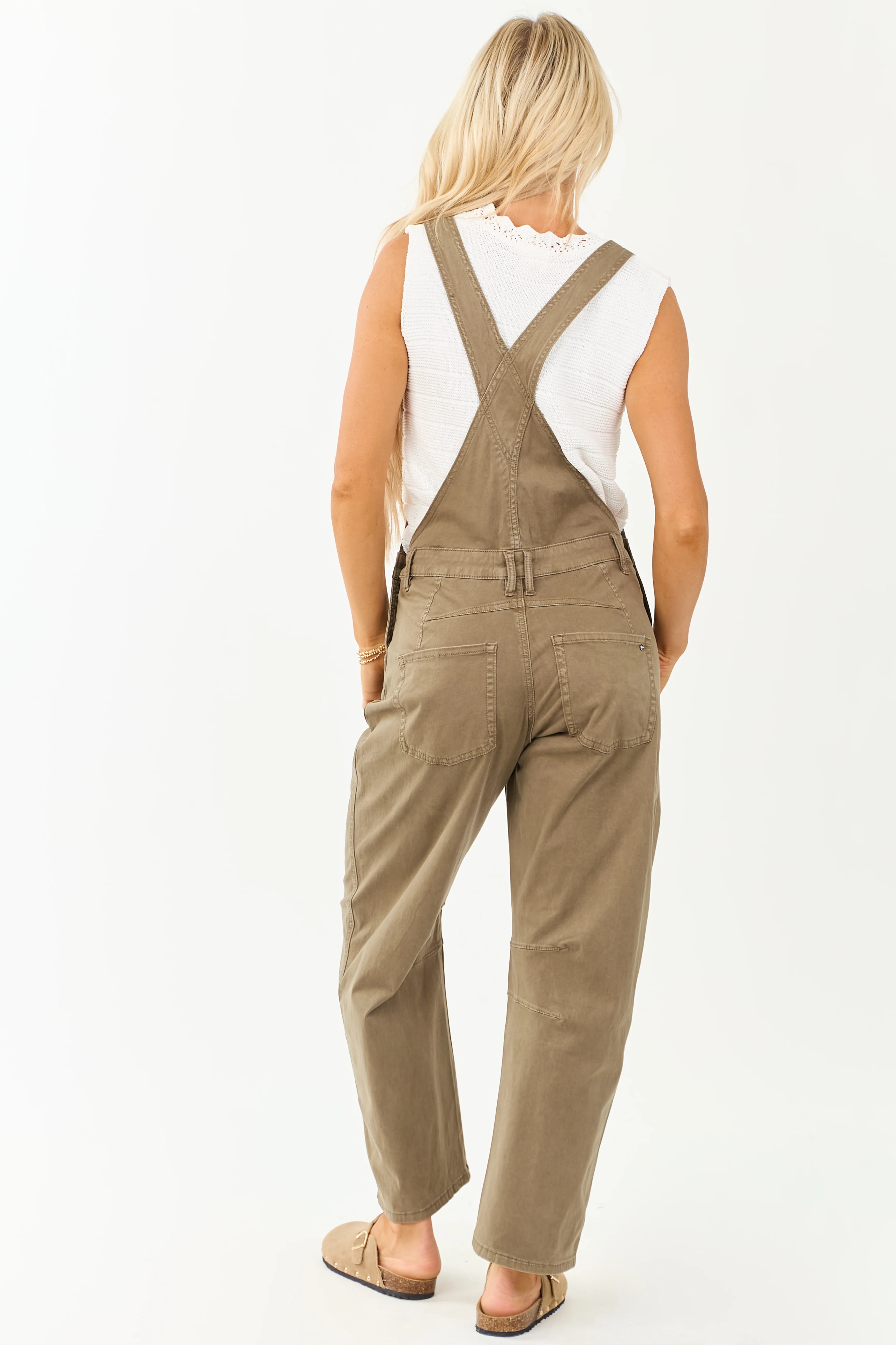 Mica Denim Olive Soft Tapered Wide Leg Overalls - Image 5