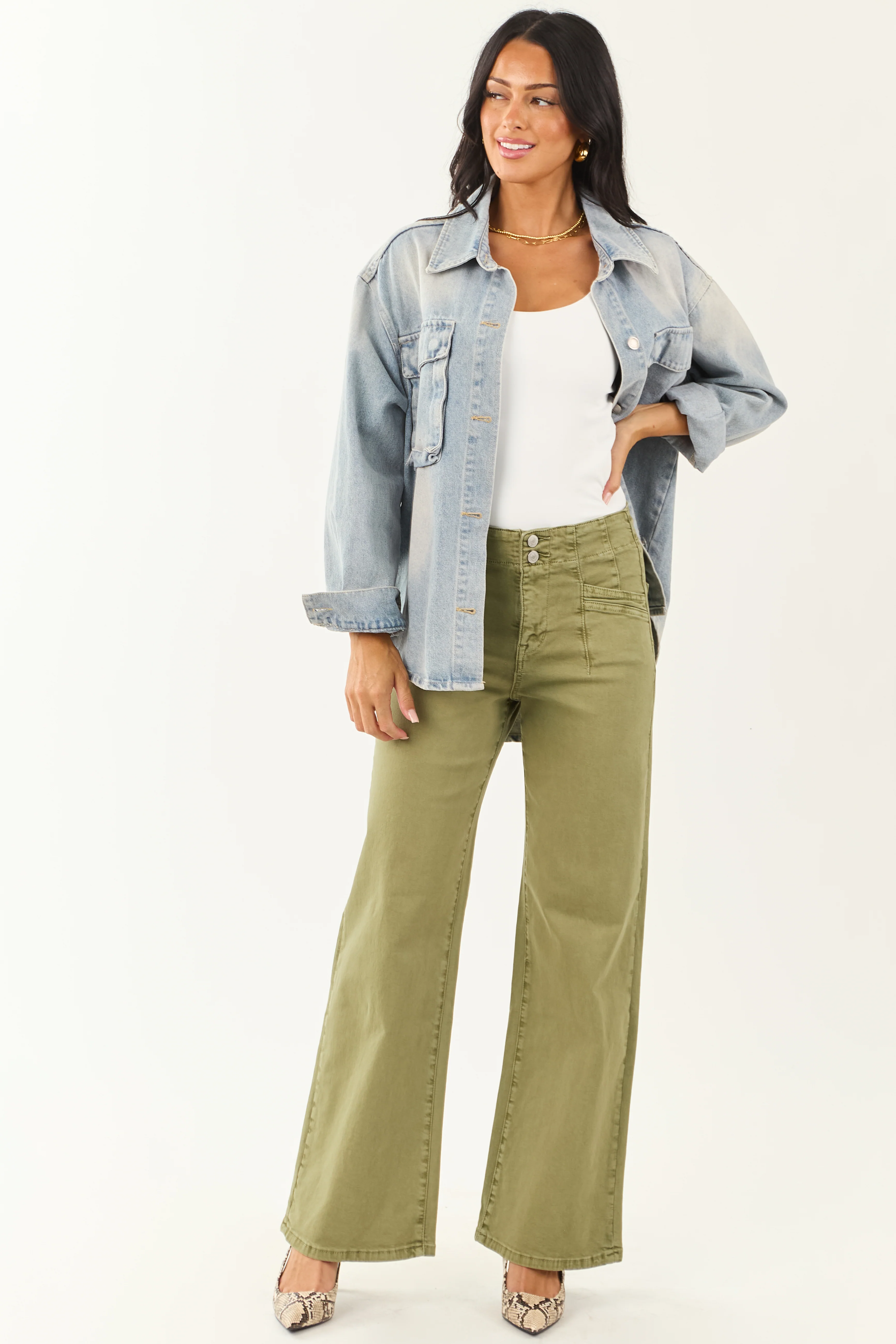 Mica Denim Pistachio Wide Leg Stretchy Jeans - Image 5
