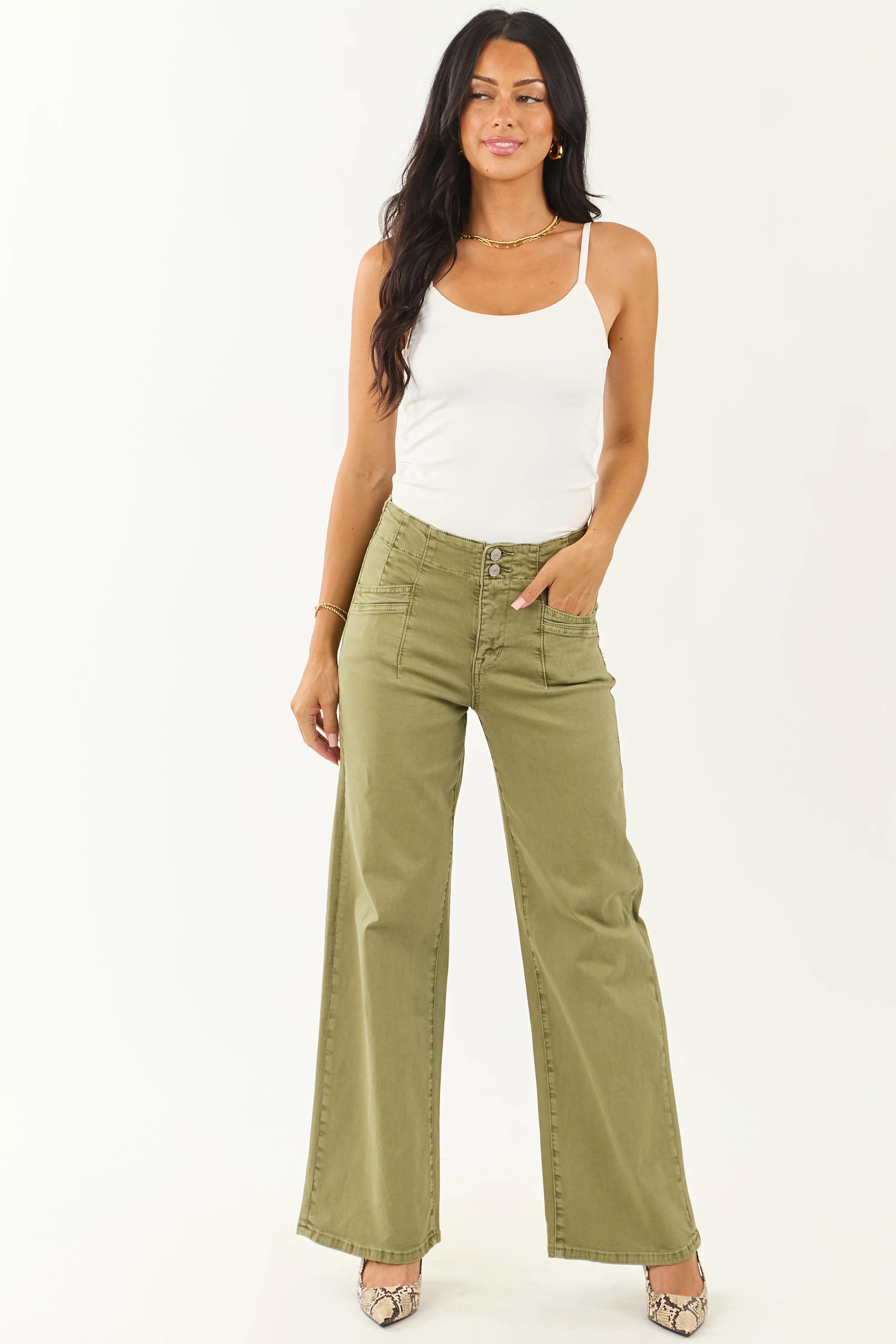 Mica Denim Pistachio Wide Leg Stretchy Jeans - Image 6