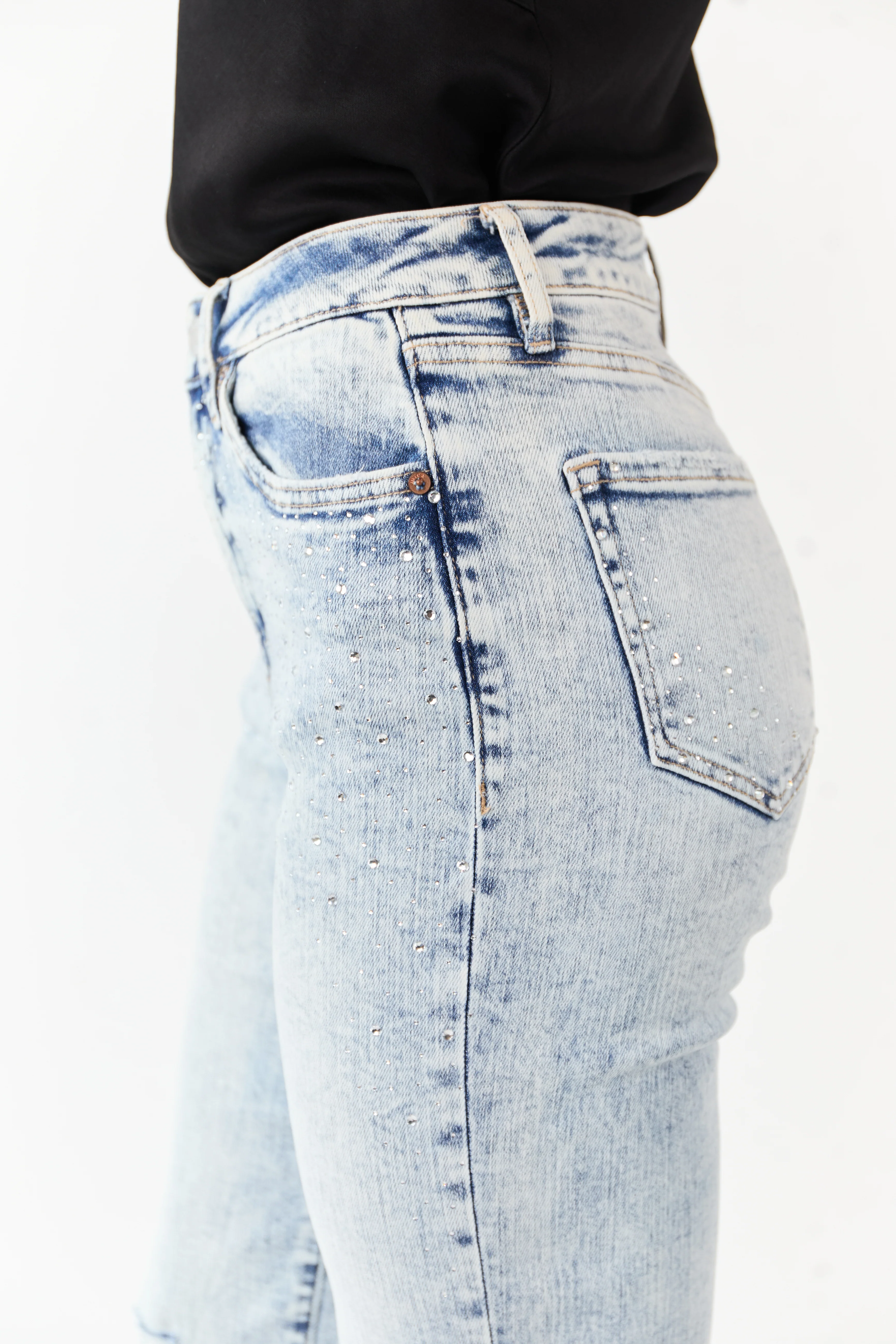 Mica Denim Rhinestone Stretchy Straight Jeans - Image 2