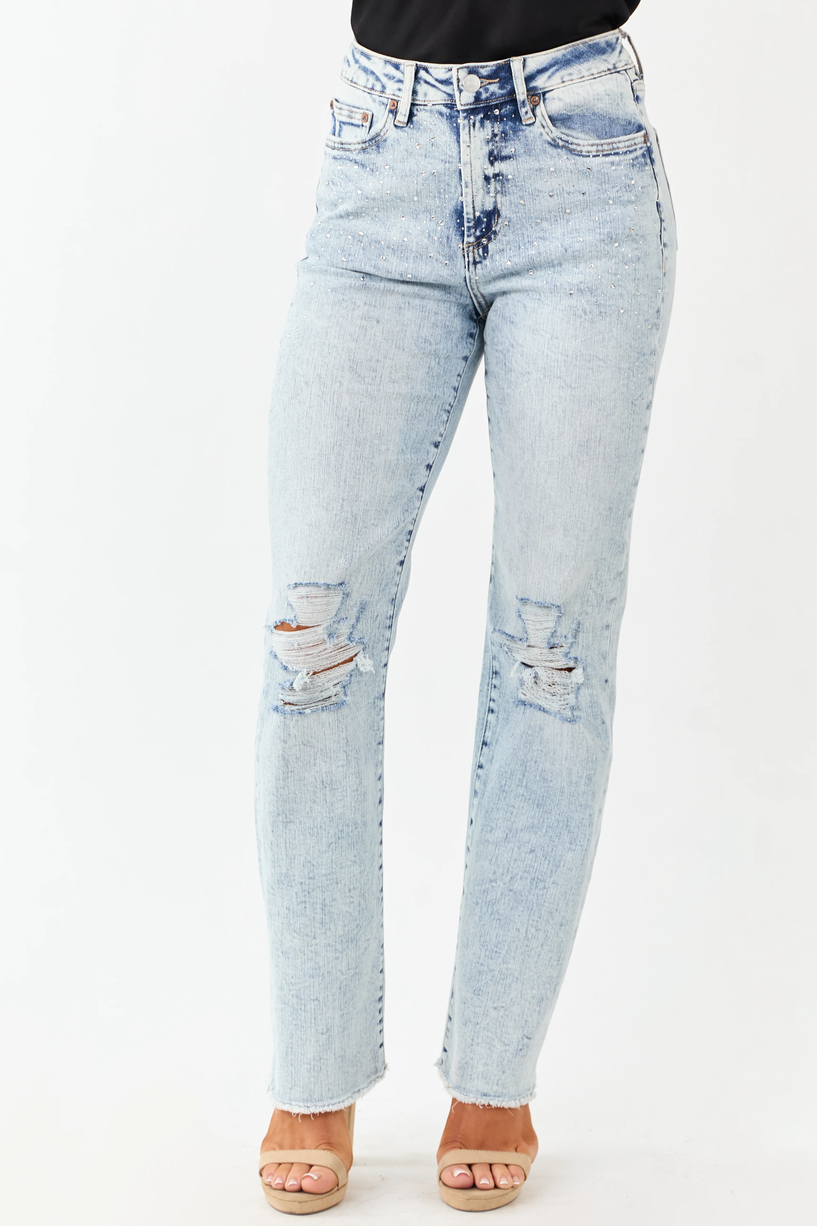 Mica Denim Rhinestone Stretchy Straight Jeans - Image 3