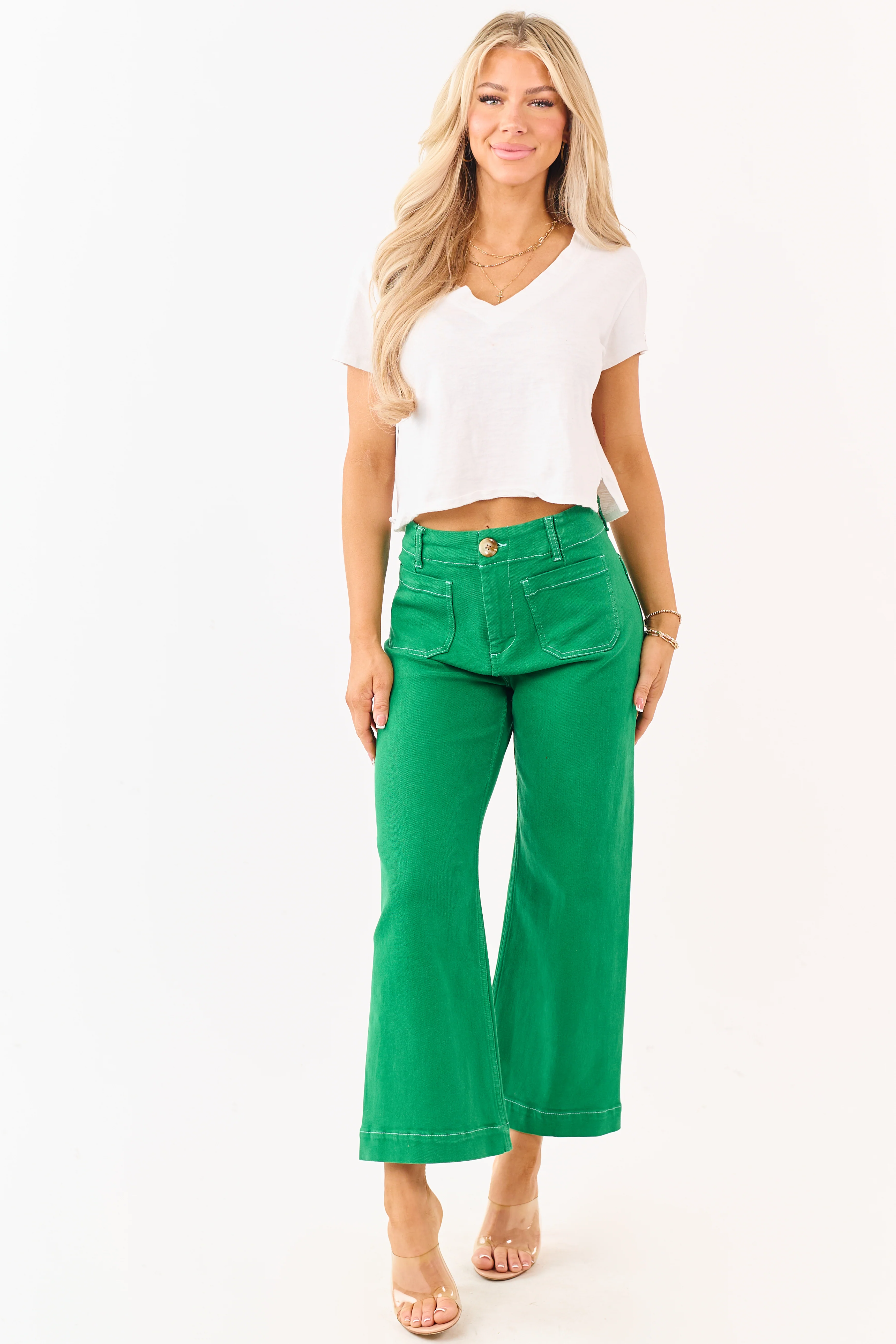 Mica Denim Shamrock Stretchy Wide Leg Crop Jeans - Image 5