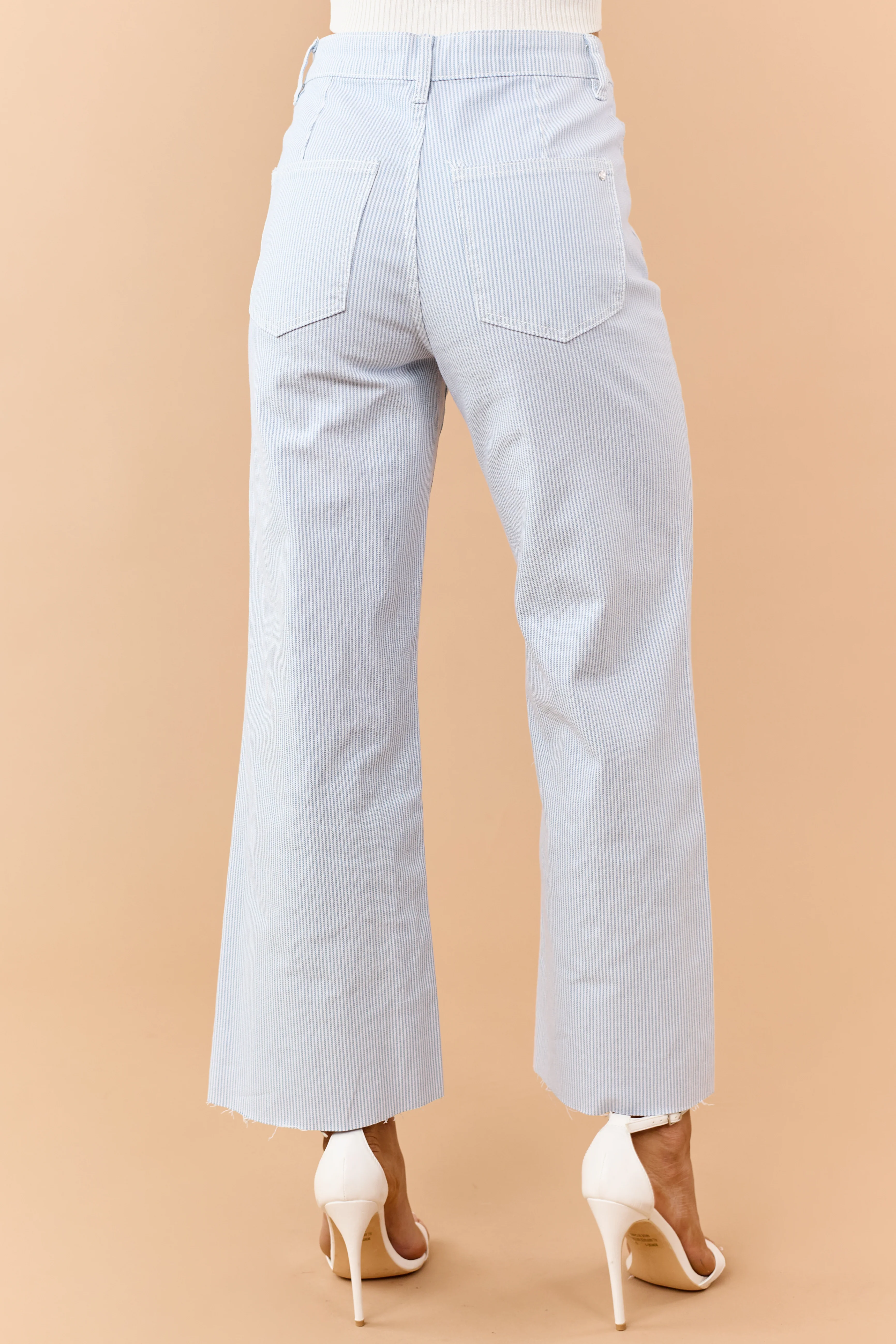 Mica Denim Slate Blue Striped Stretchy Wide Leg Jeans - Image 4
