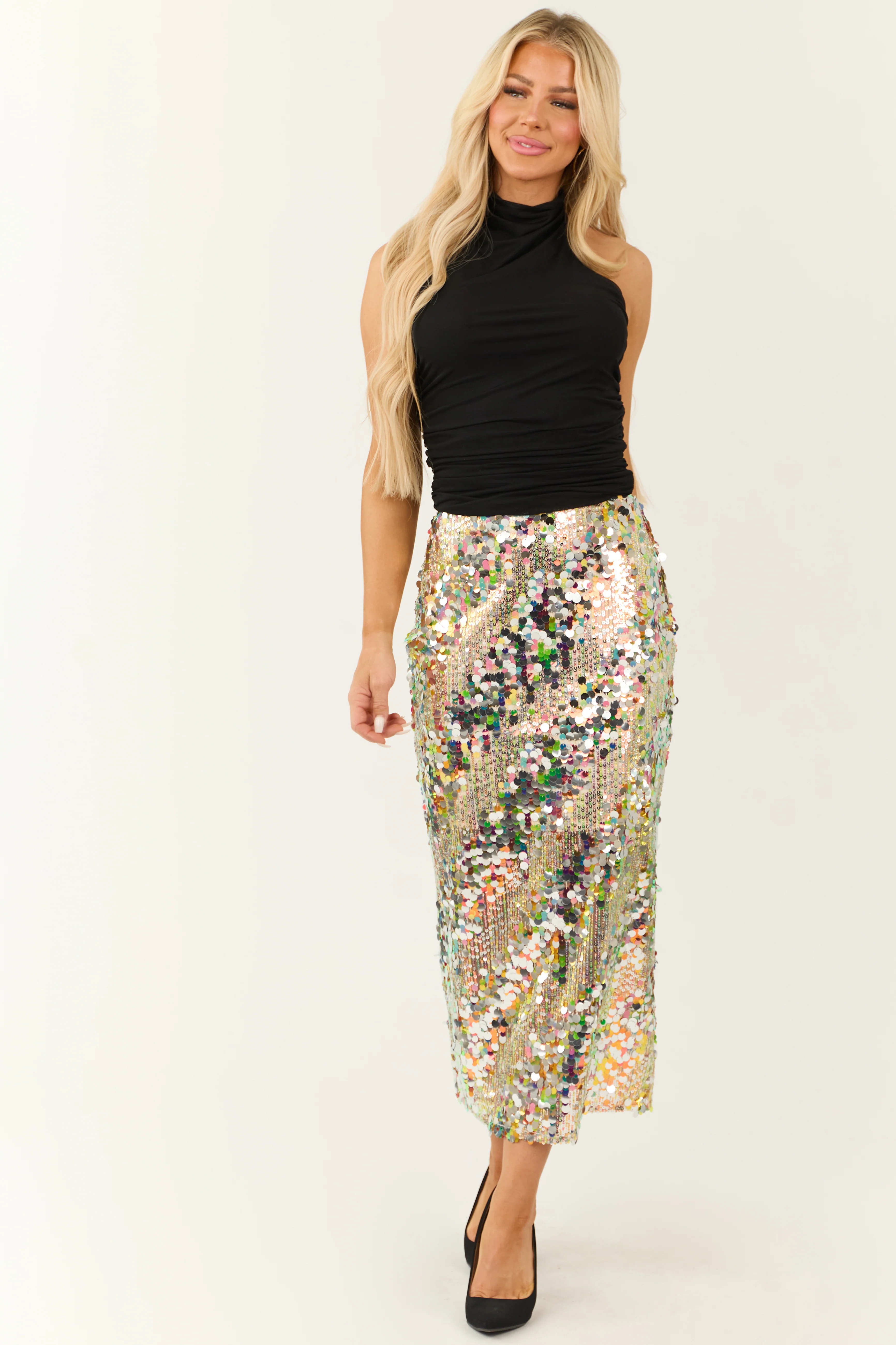 Multicolor Sequin Pencil Midi Skirt - Image 6