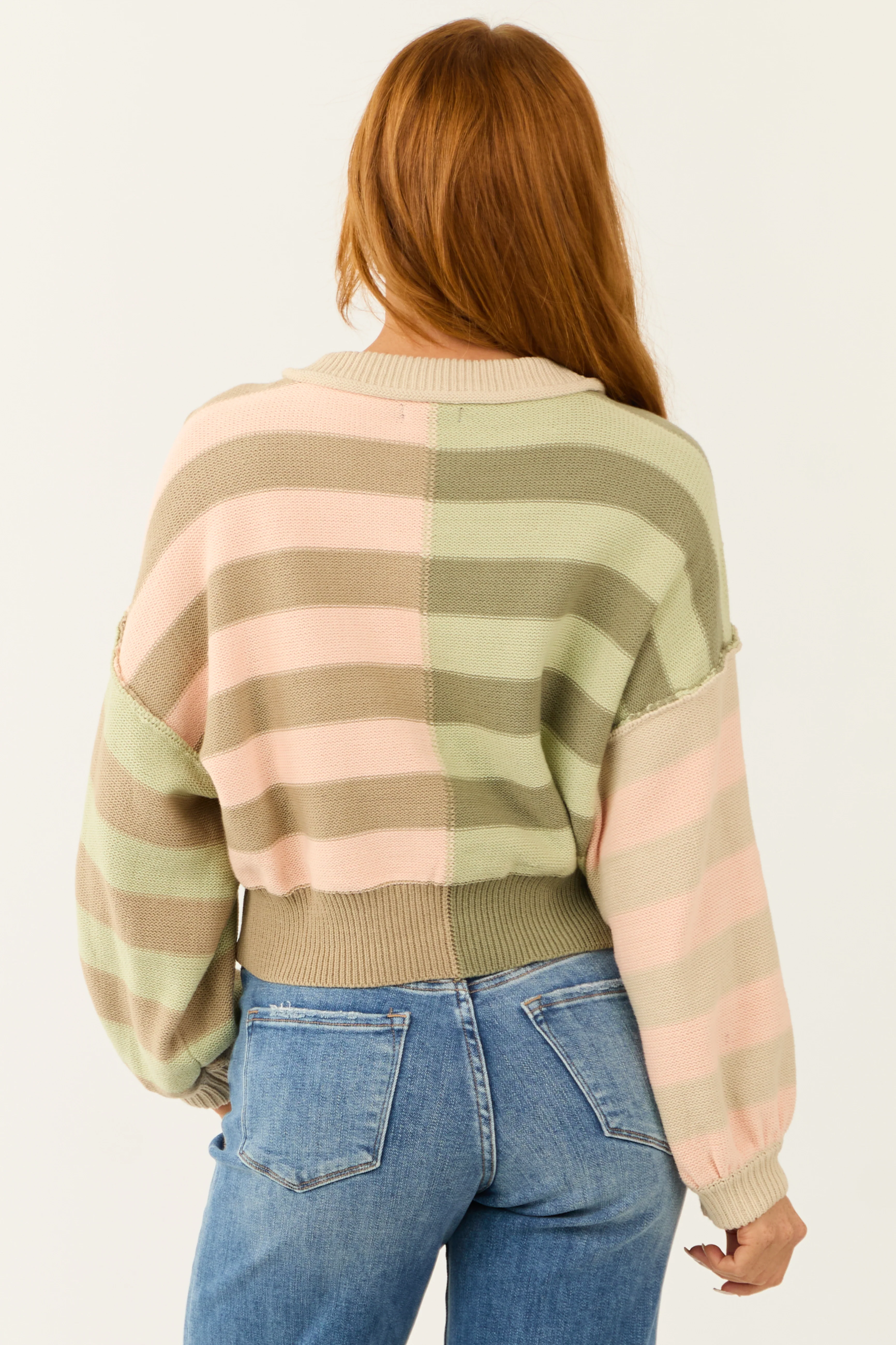 Multicolored Colorblock Stripe Cropped Sweater - Image 7