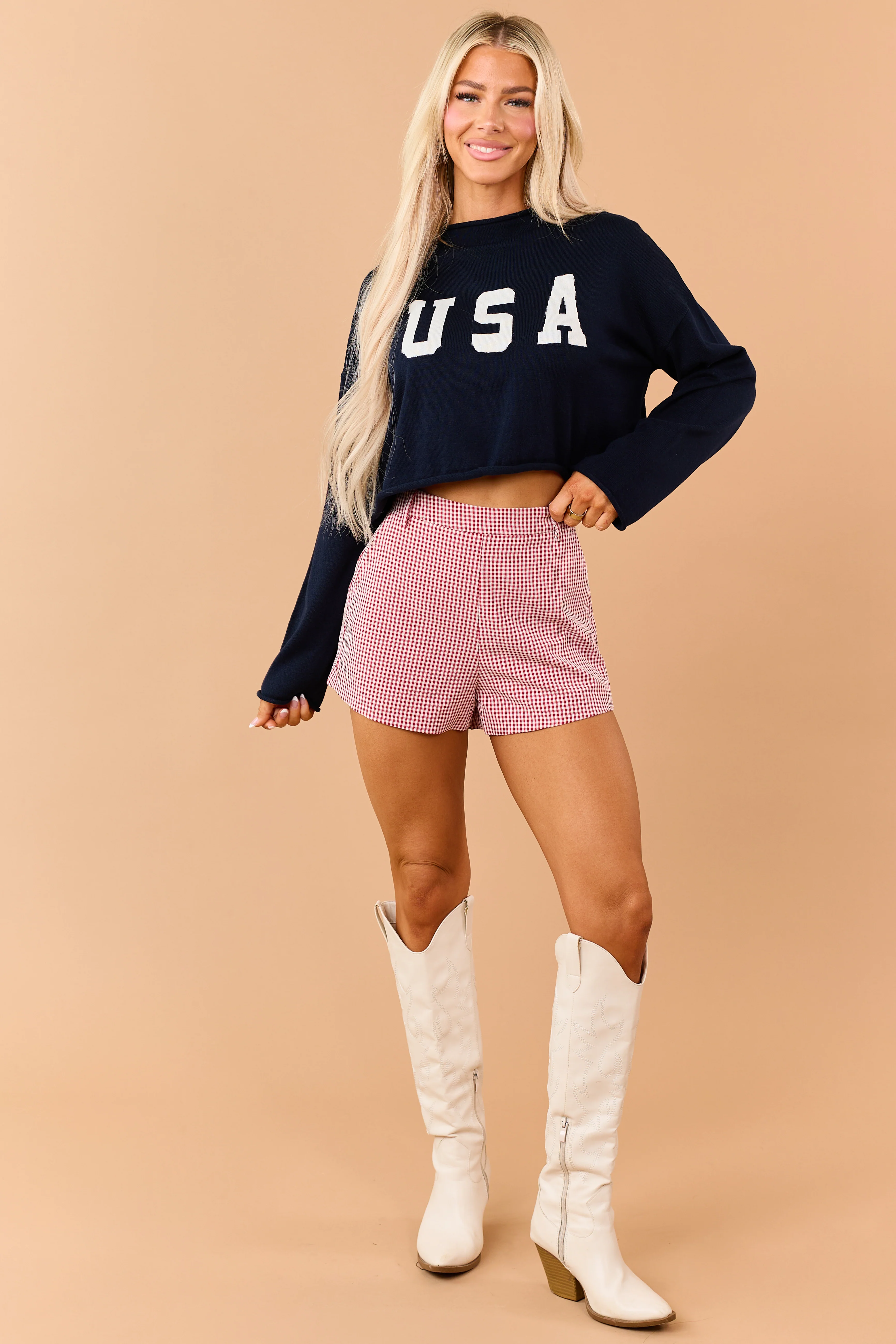 Navy 'USA' Cropped Long Sleeve Sweater - Image 2