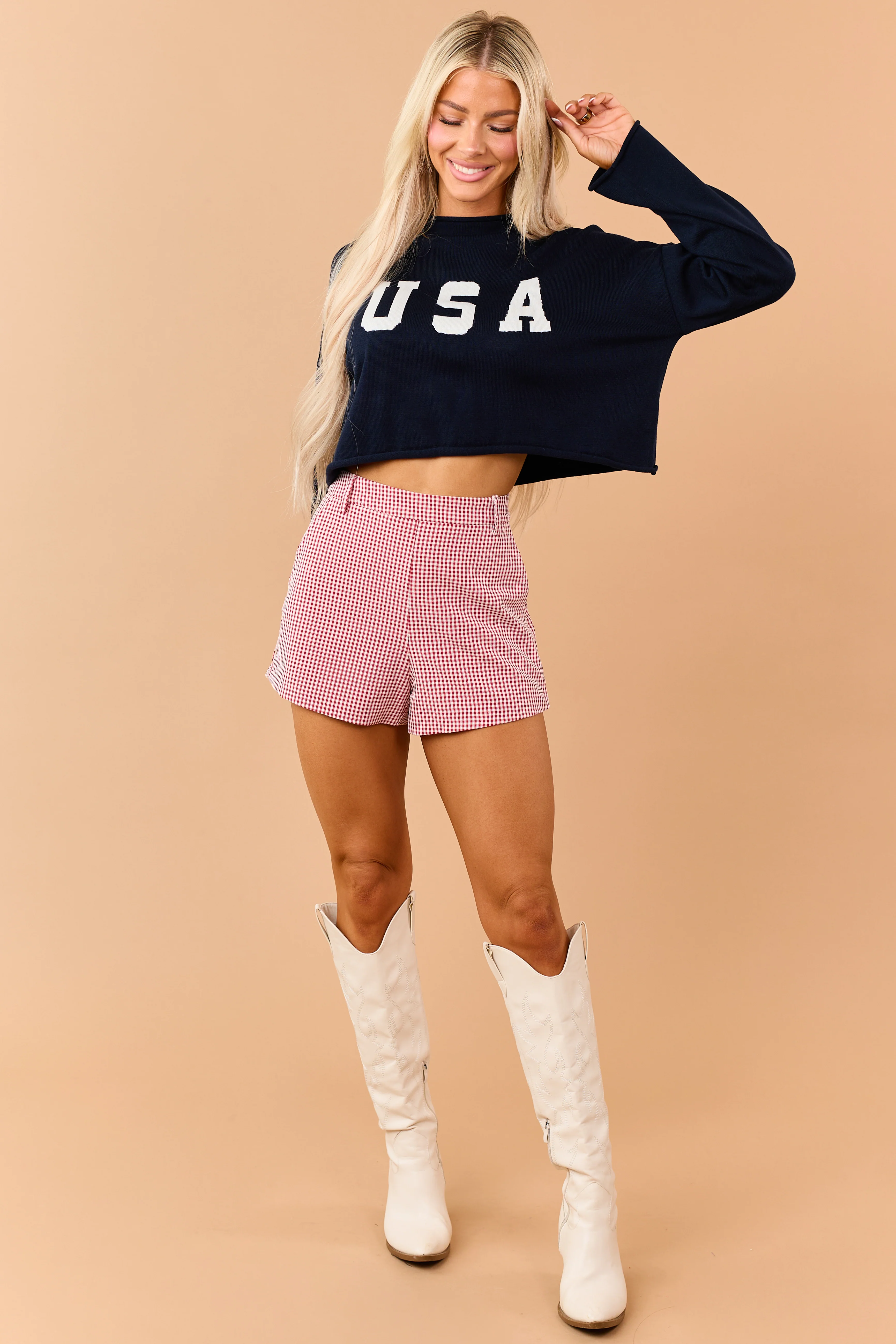 Navy 'USA' Cropped Long Sleeve Sweater - Image 3
