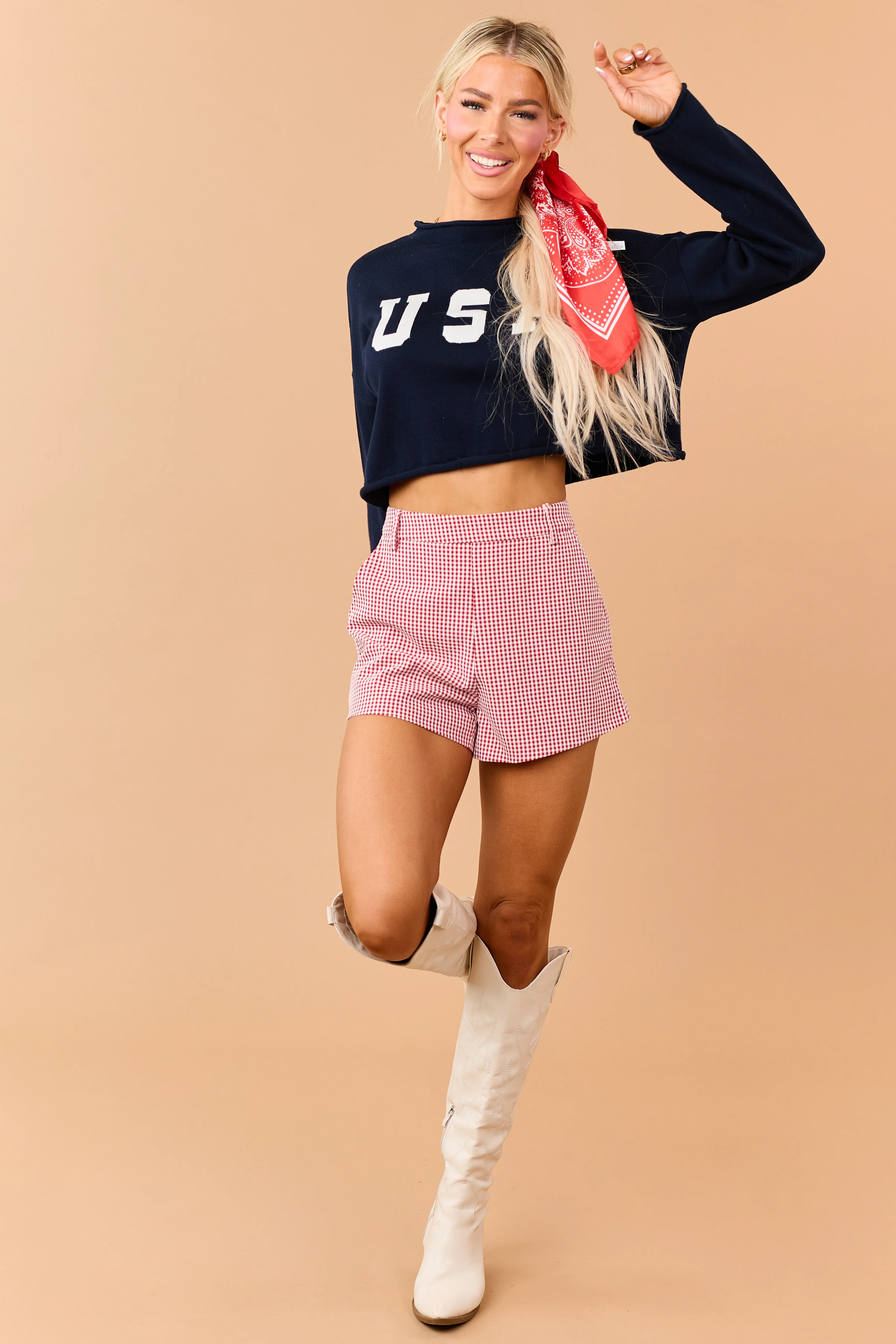 Navy 'USA' Cropped Long Sleeve Sweater - Image 4