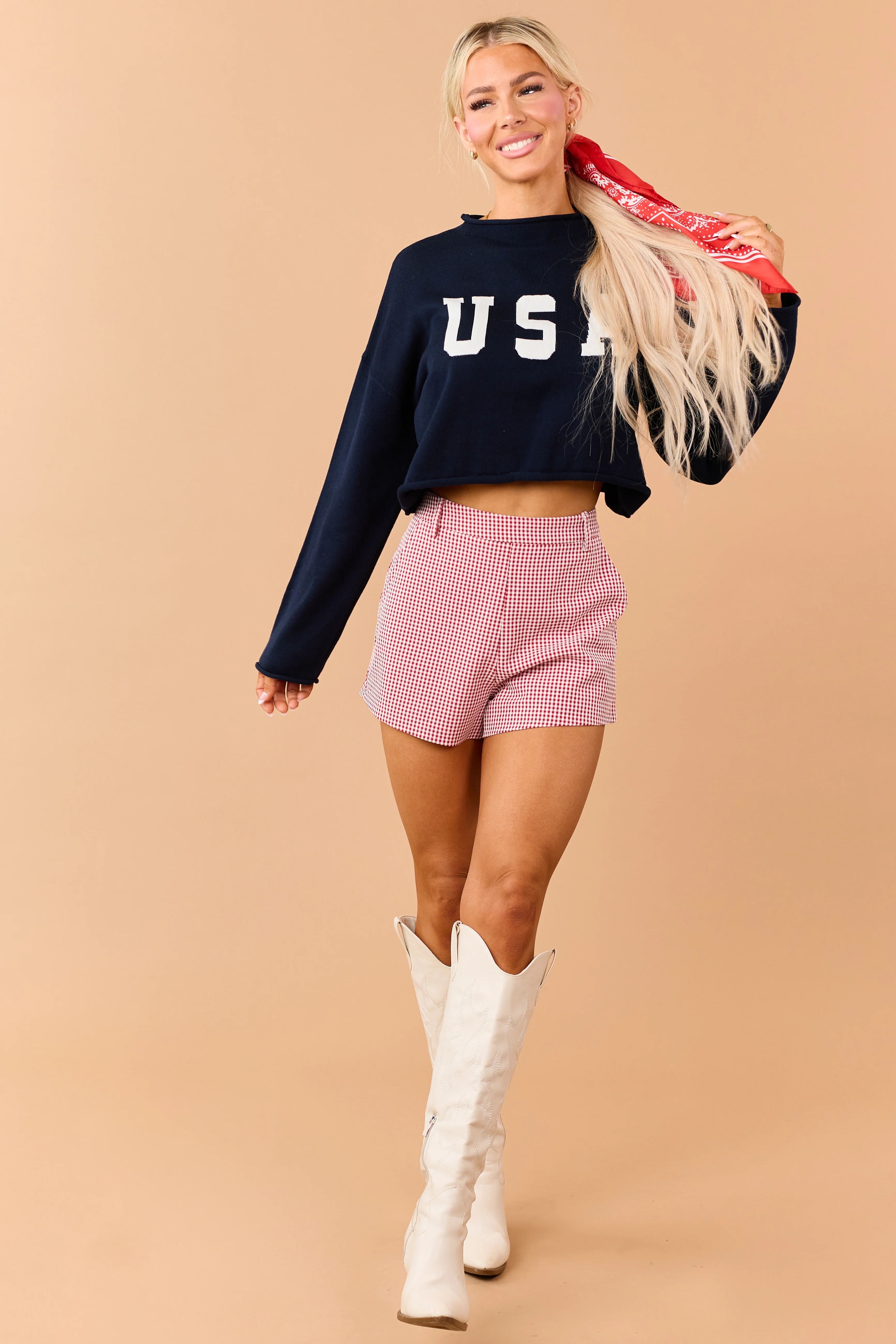 Navy 'USA' Cropped Long Sleeve Sweater - Image 5