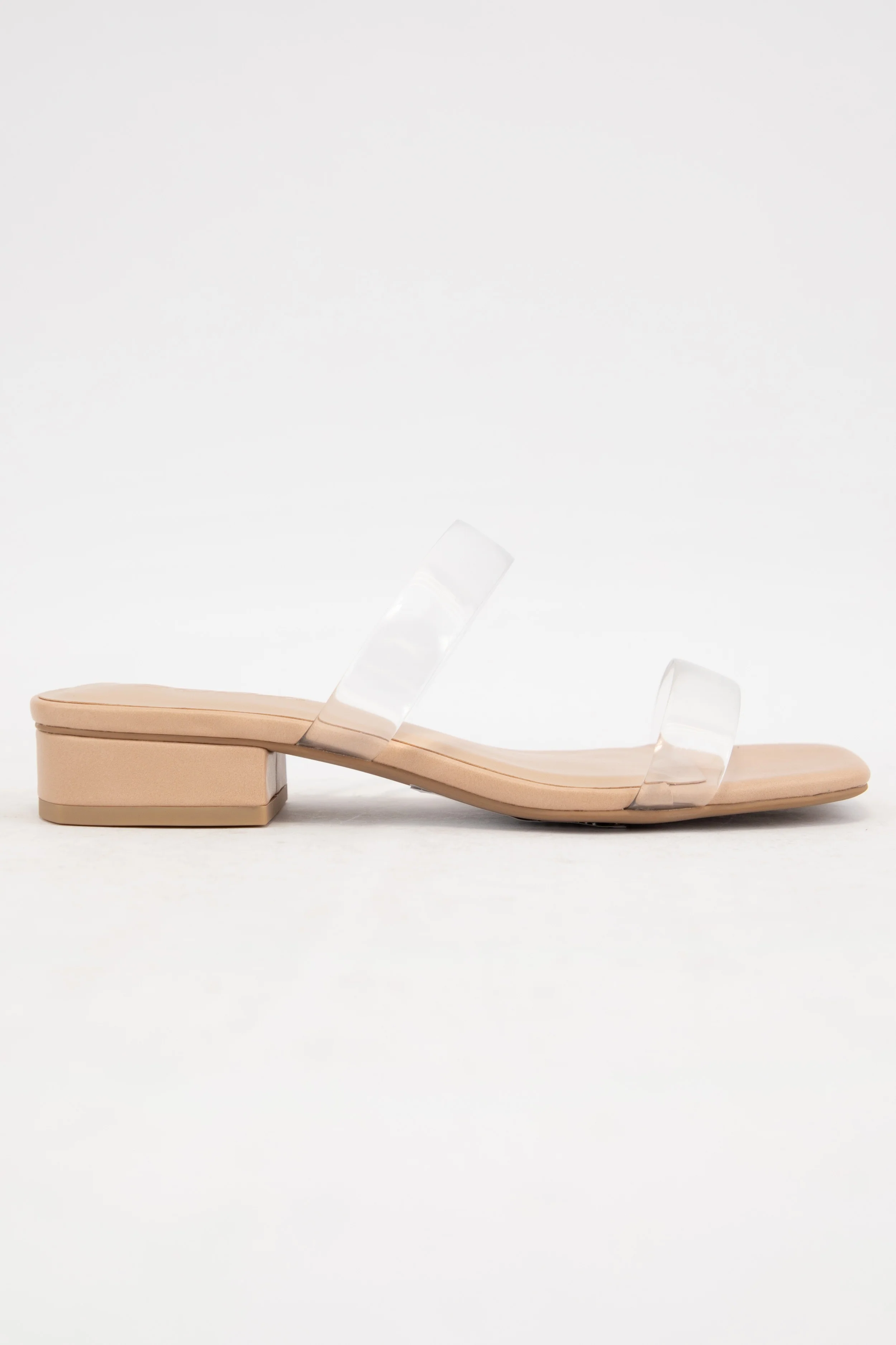 Nude Clear Double Strap Low Heel Slip On Sandals - Image 3