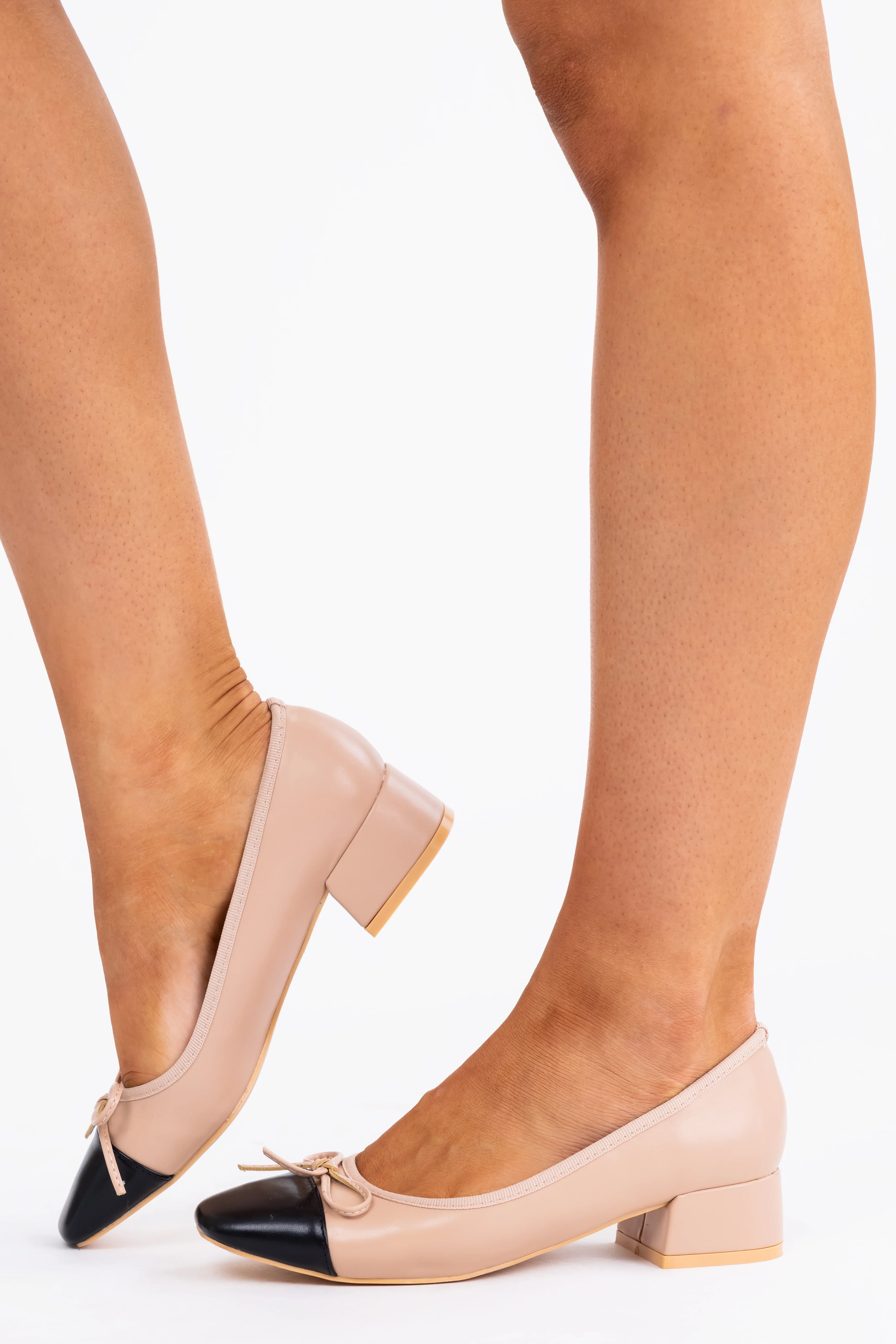 Nude Contrast Toe Low Heel Ballerina Shoes - Image 5