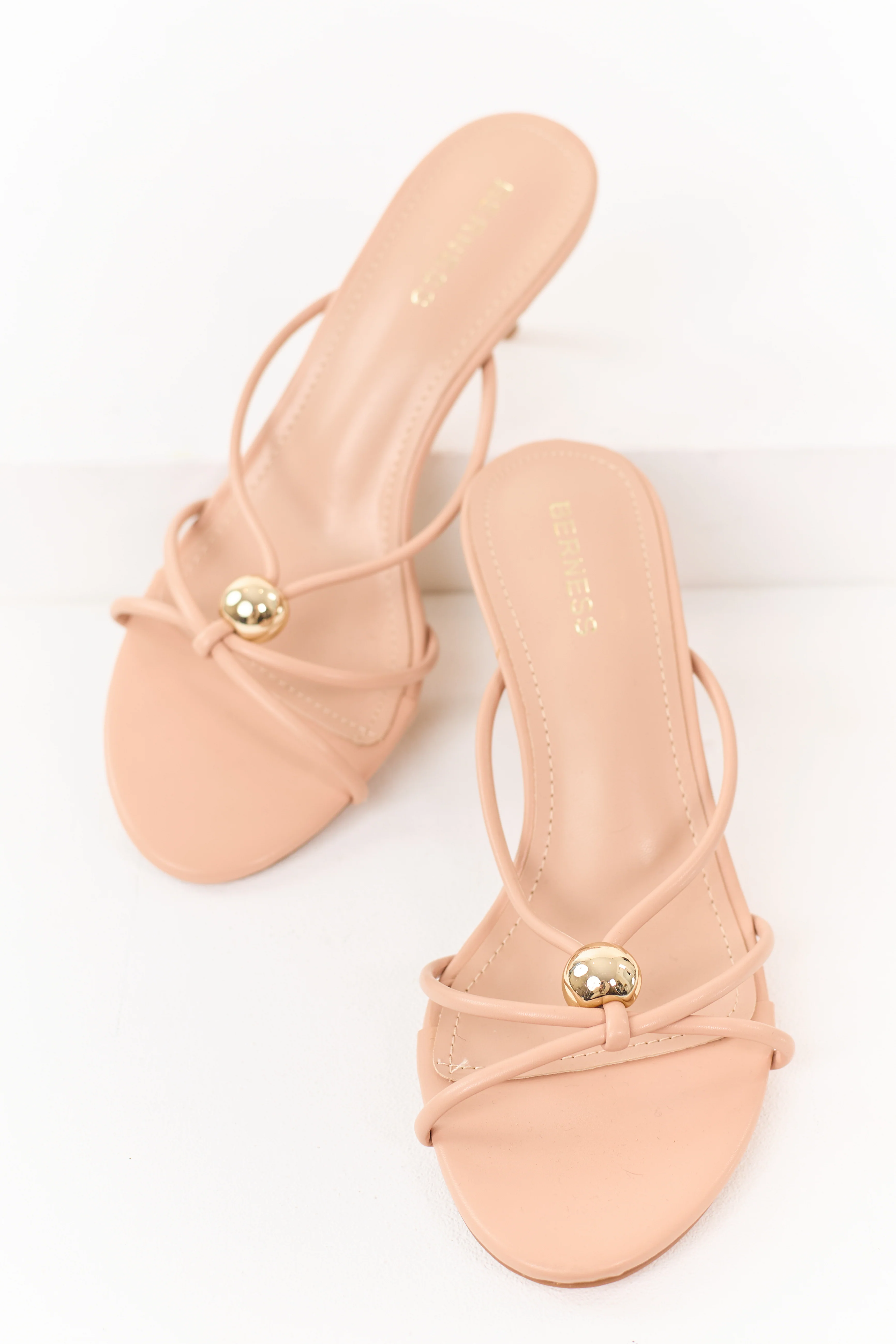 Nude Faux Leather Strappy Stiletto Kitten Heels