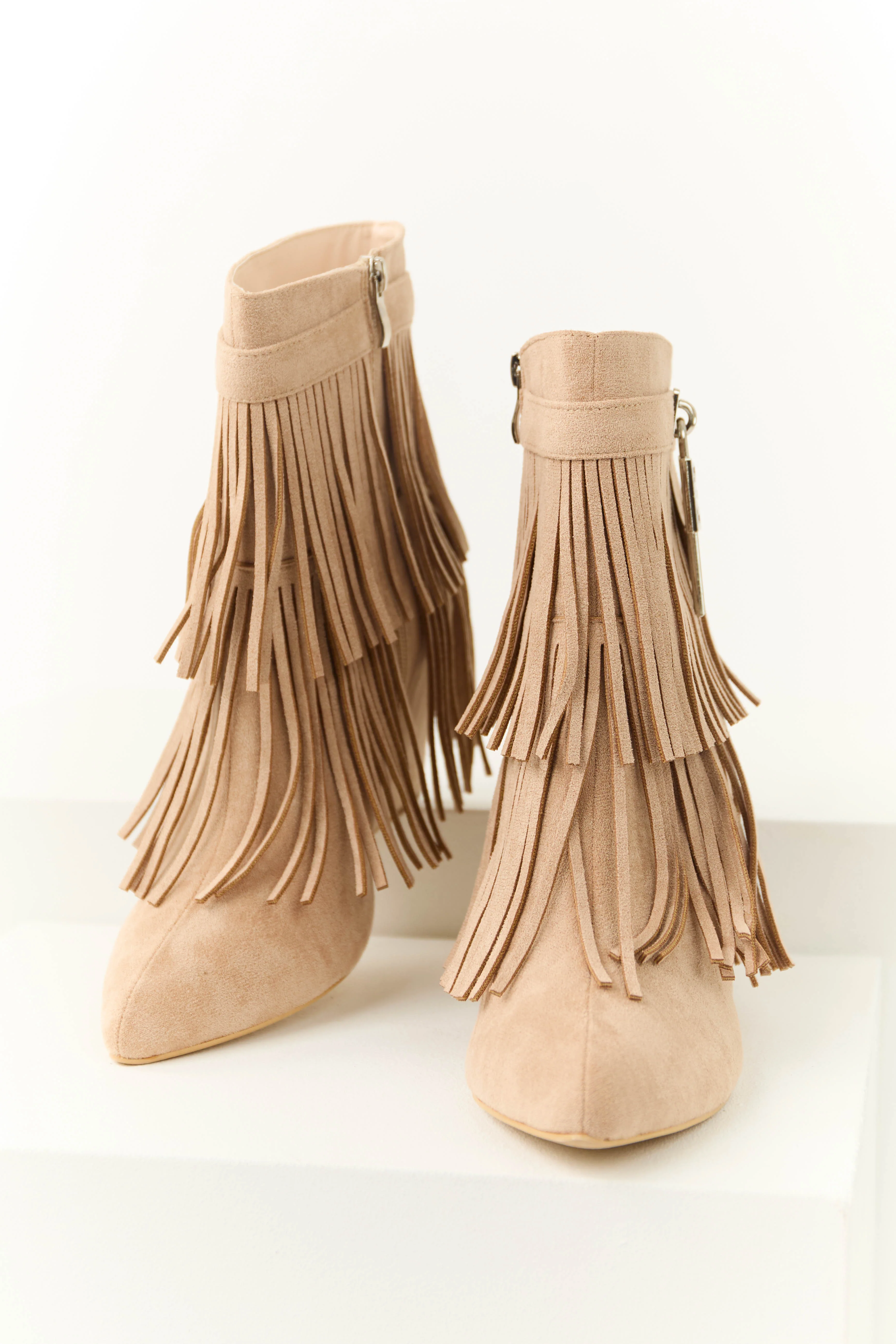 Nude Fringe Wedge Ankle Booties - Image 2