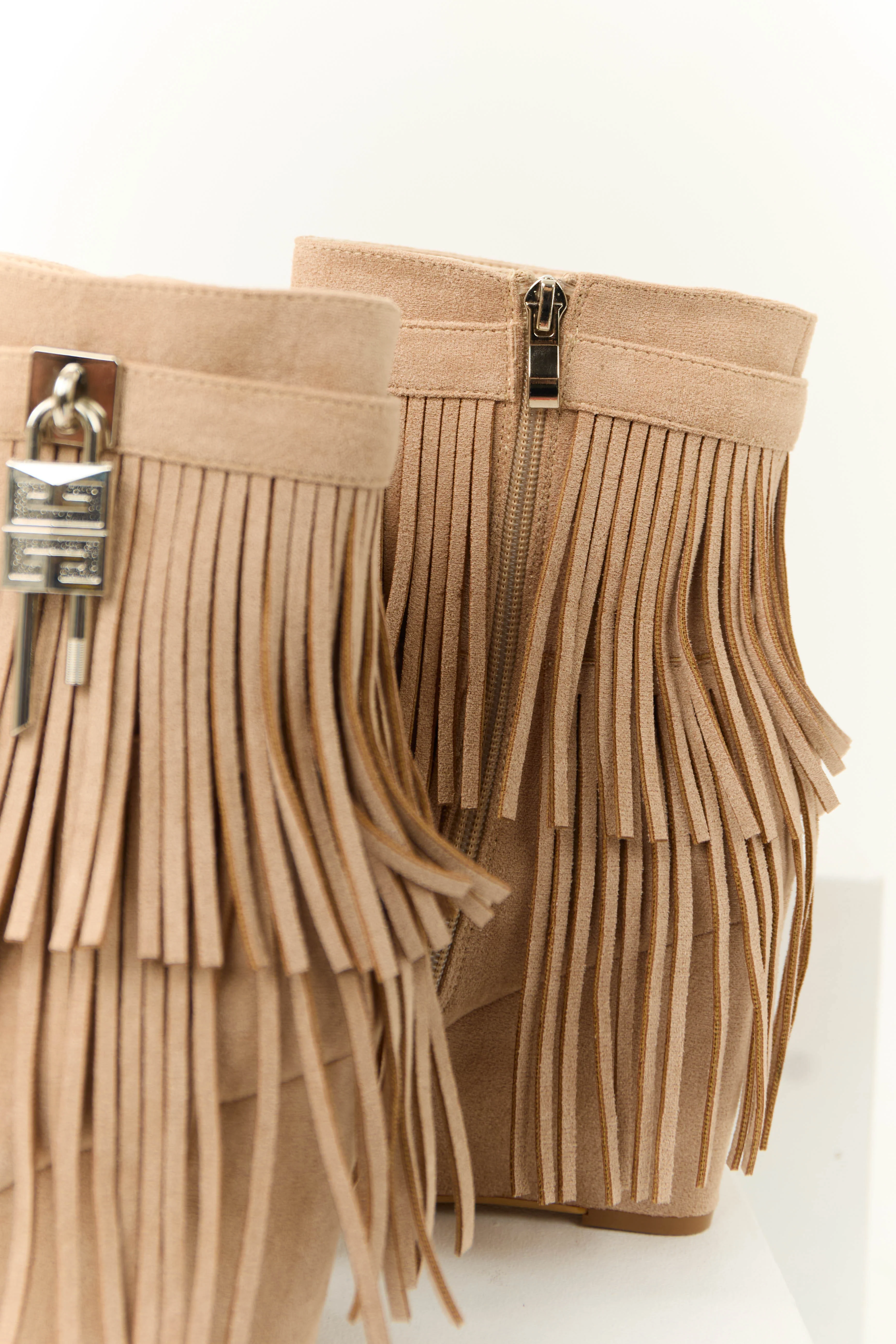 Nude Fringe Wedge Ankle Booties - Image 5