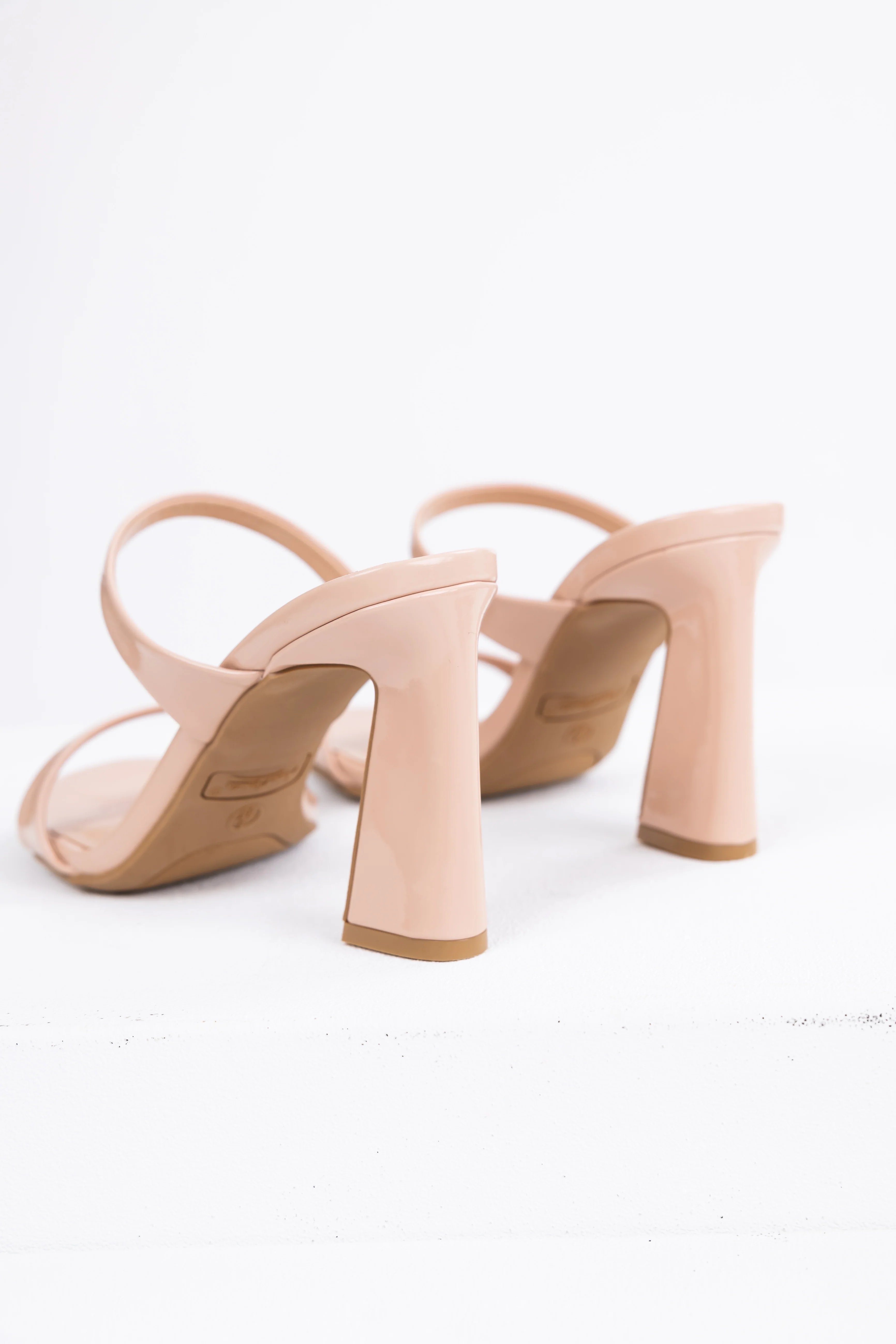 Nude Shiny Two Strap Block Heels - Image 3