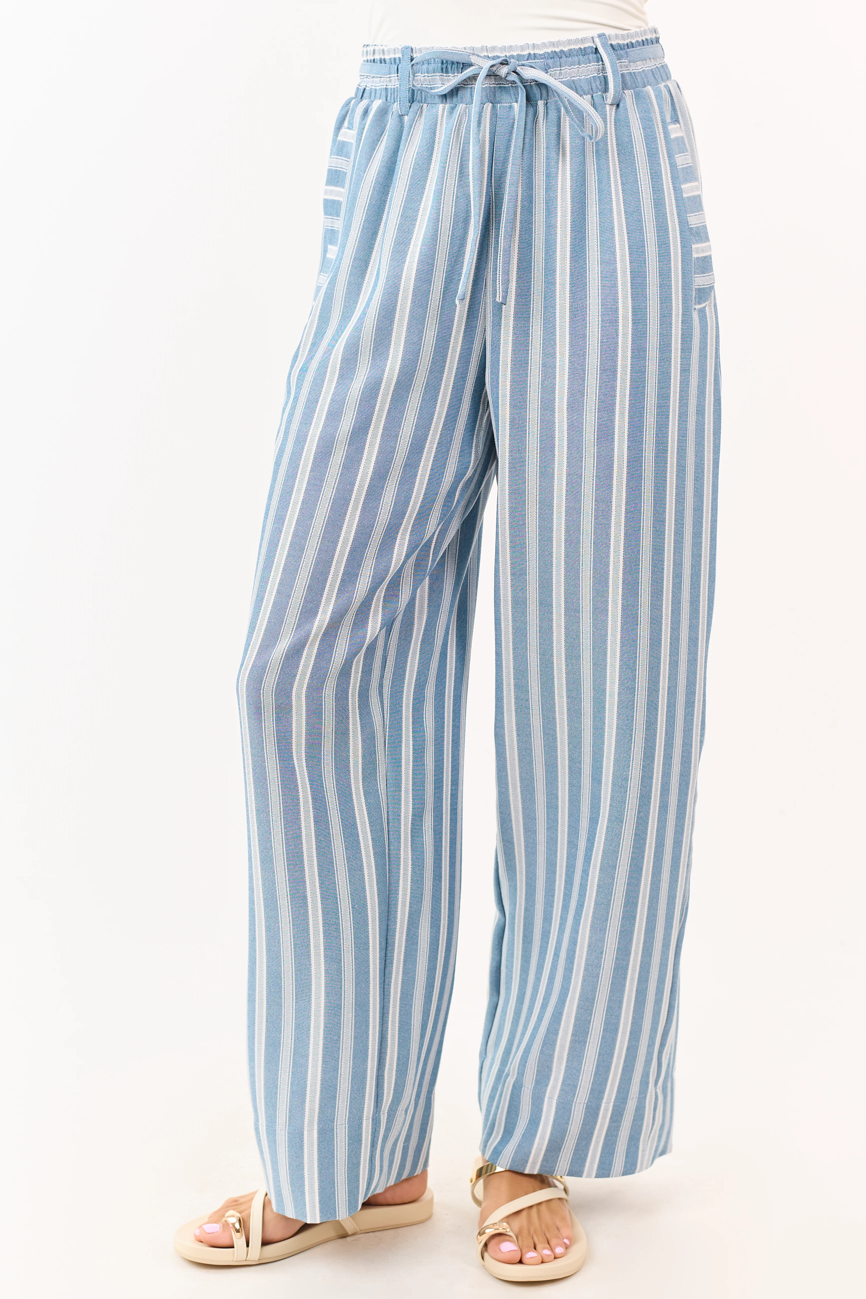 Ocean Striped Elastic Waistband Drawstring Pants - Image 2