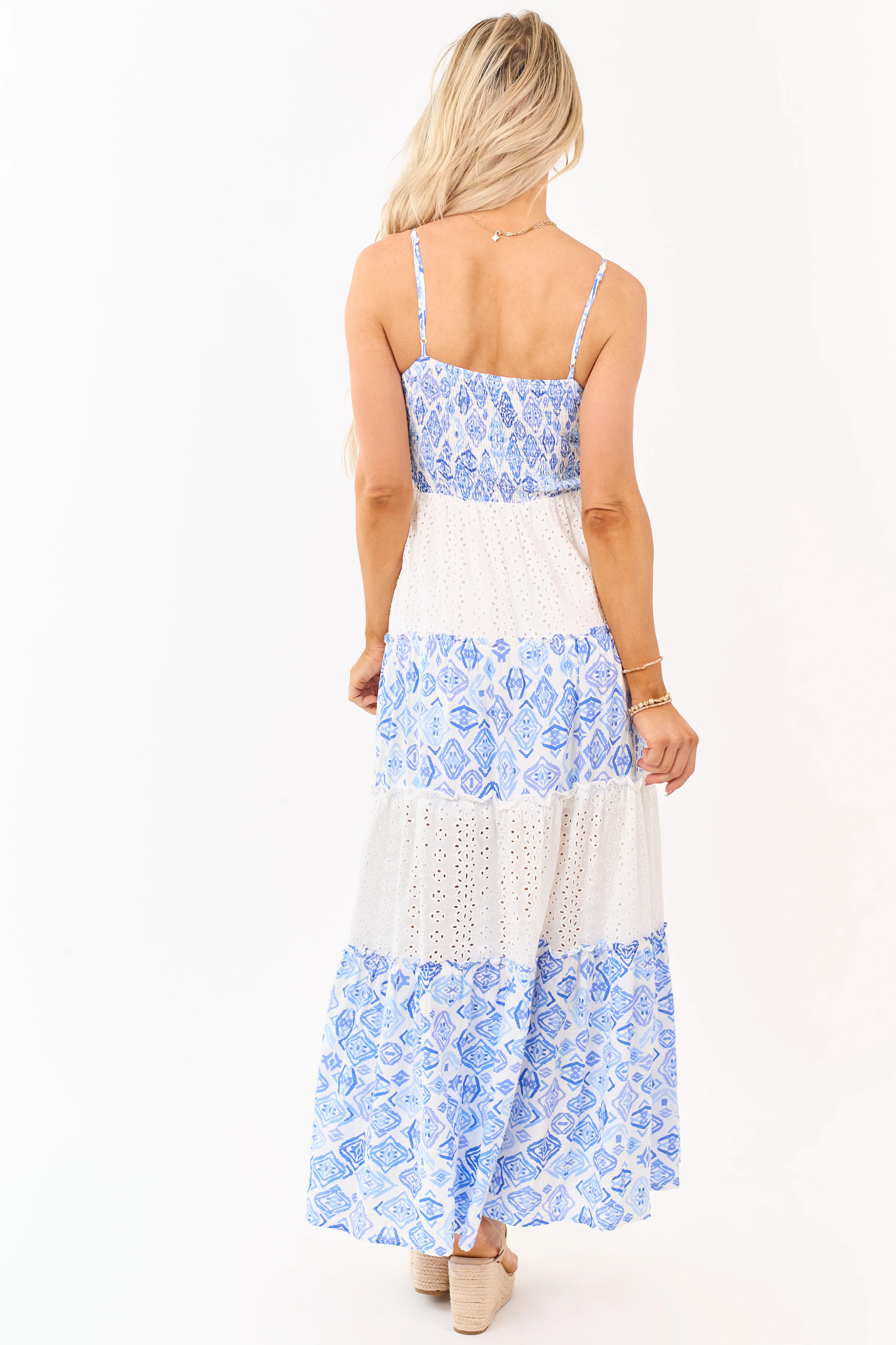 Off White Abstract Print Eyelet Lace Maxi Dress - Image 5