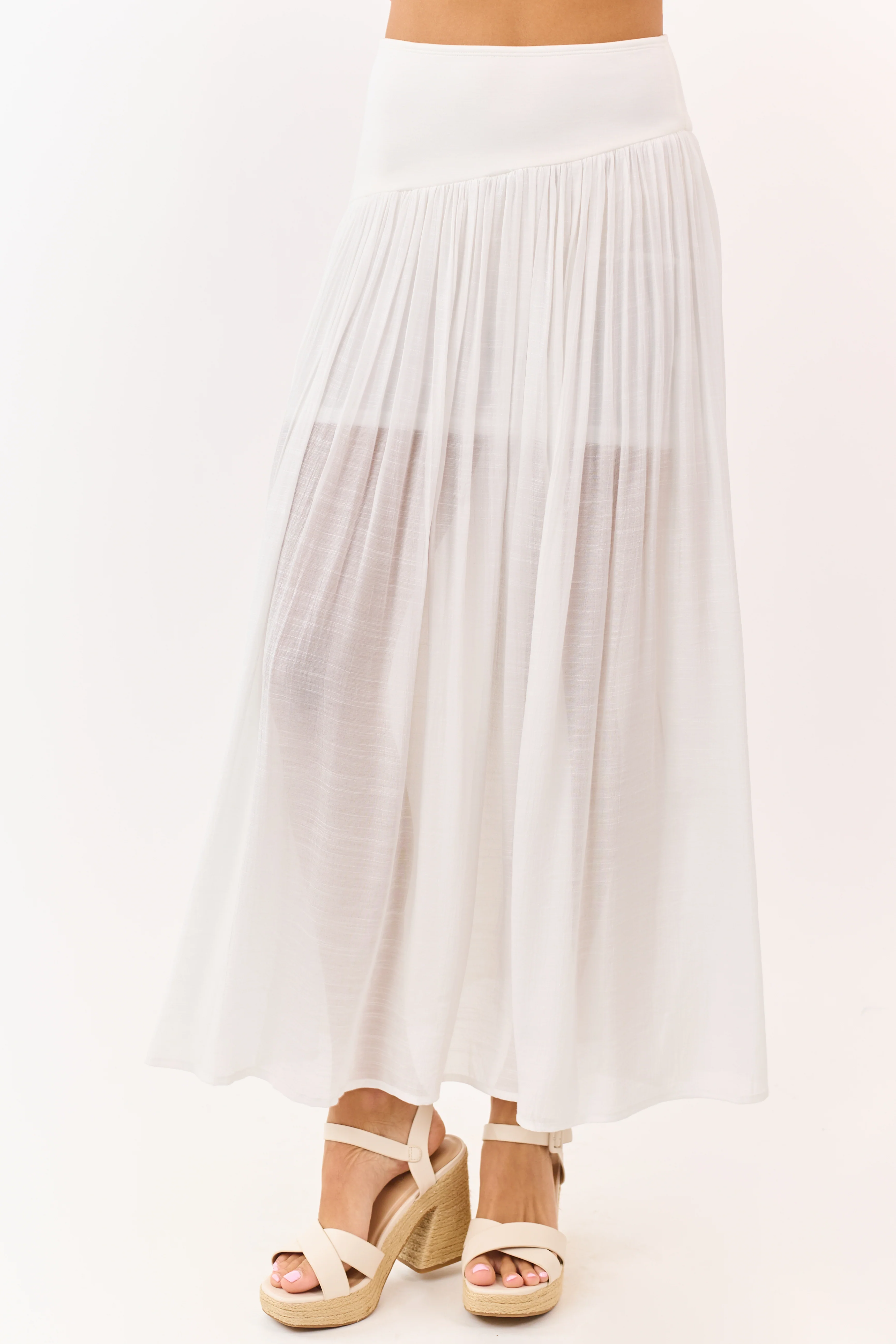 Off White Asymmetrical Waist Maxi Skirt - Image 2