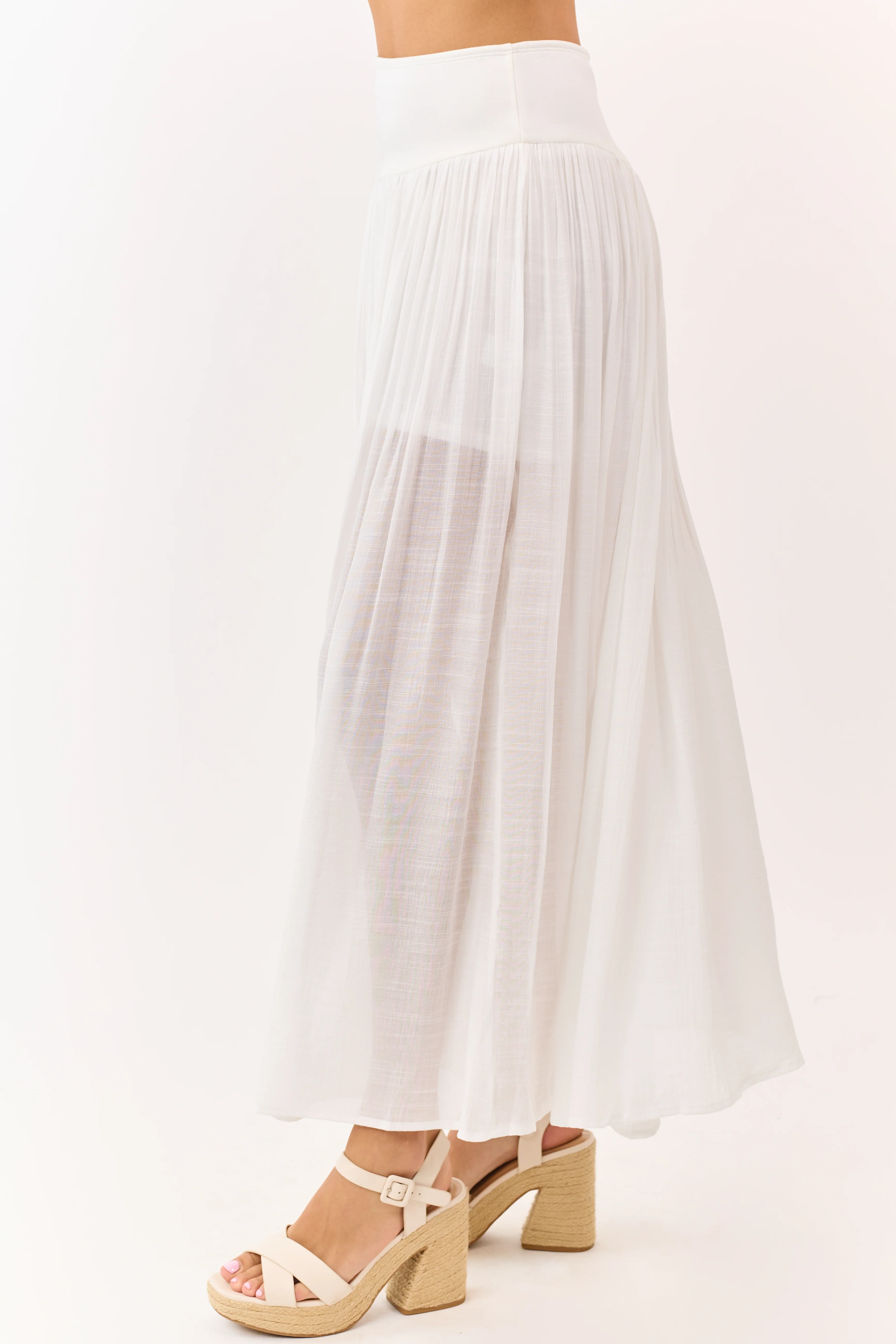 Off White Asymmetrical Waist Maxi Skirt - Image 3