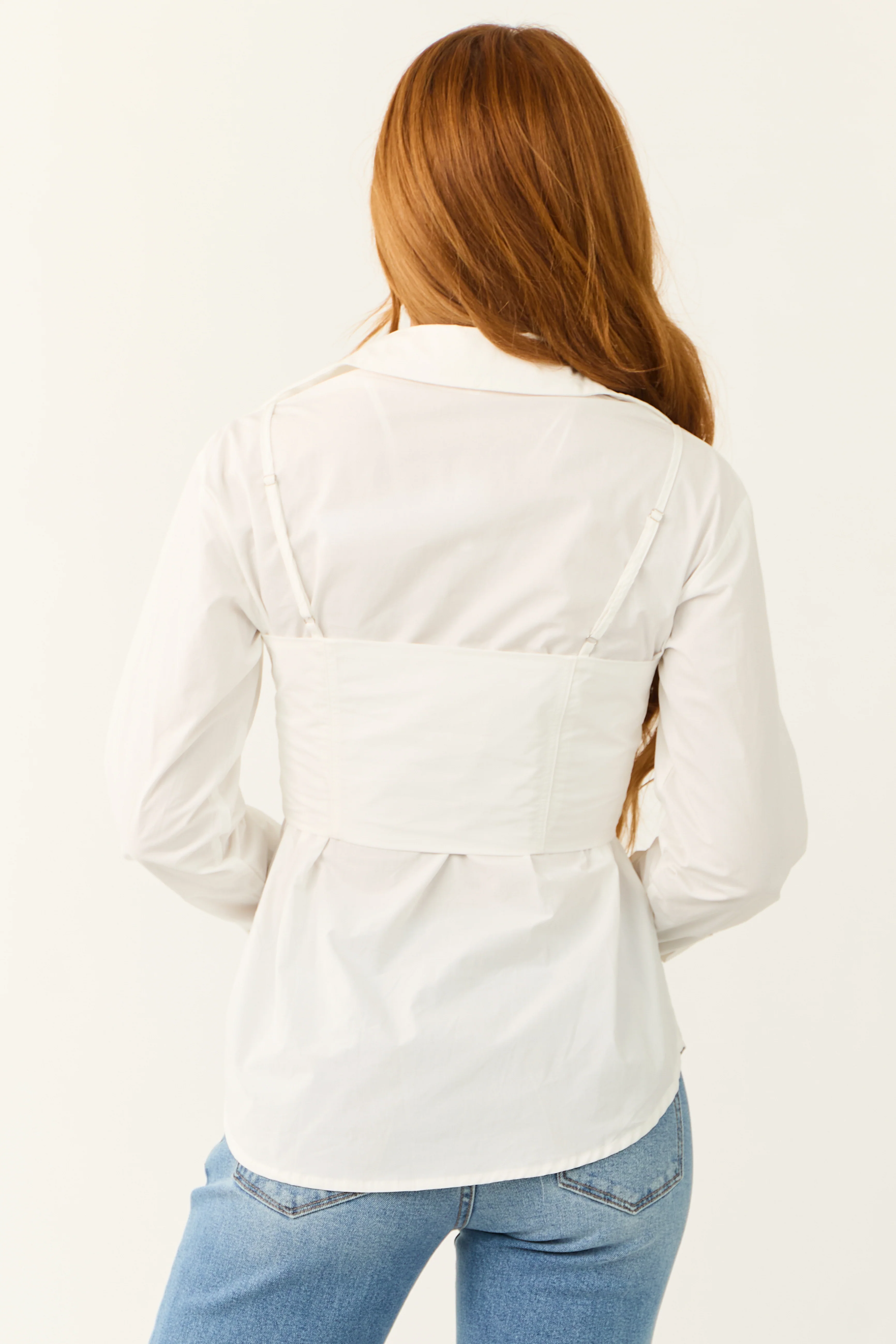 Off White Attached Corset Style Long Sleeve Top - Image 6