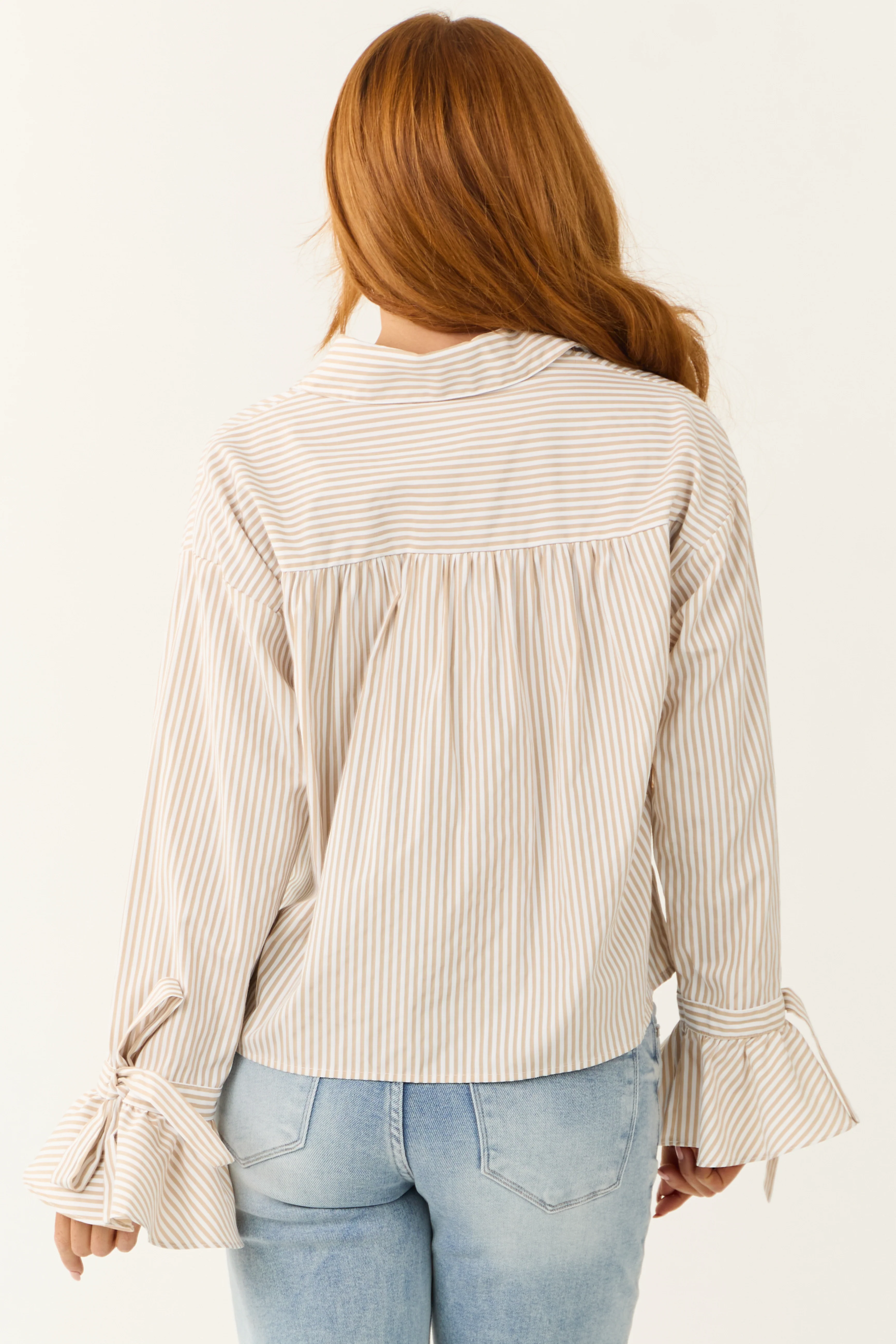 Off White and Beige Striped Button Down Top - Image 6