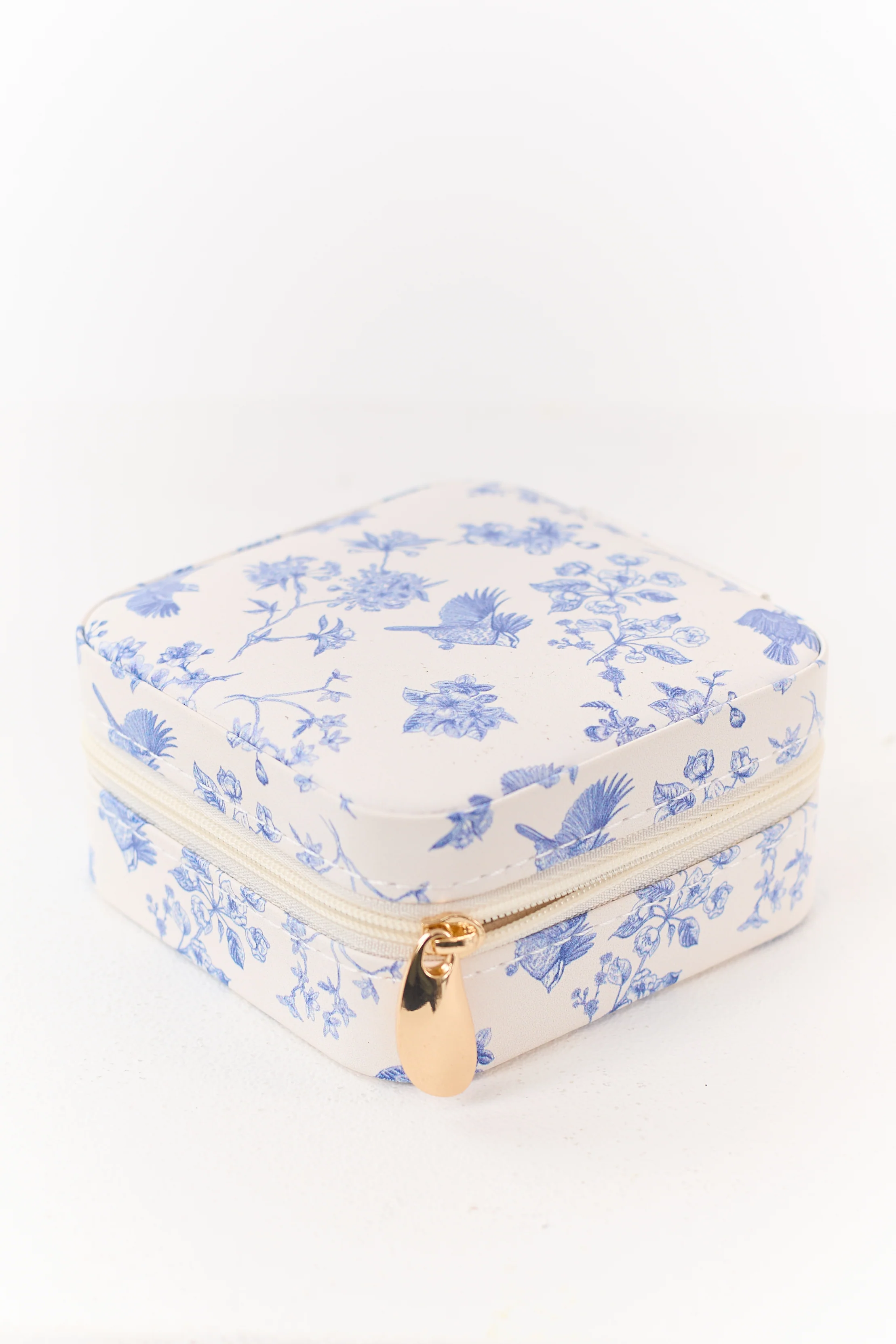 Off White Bird and Floral Print Portable Jewelry Box - Image 2