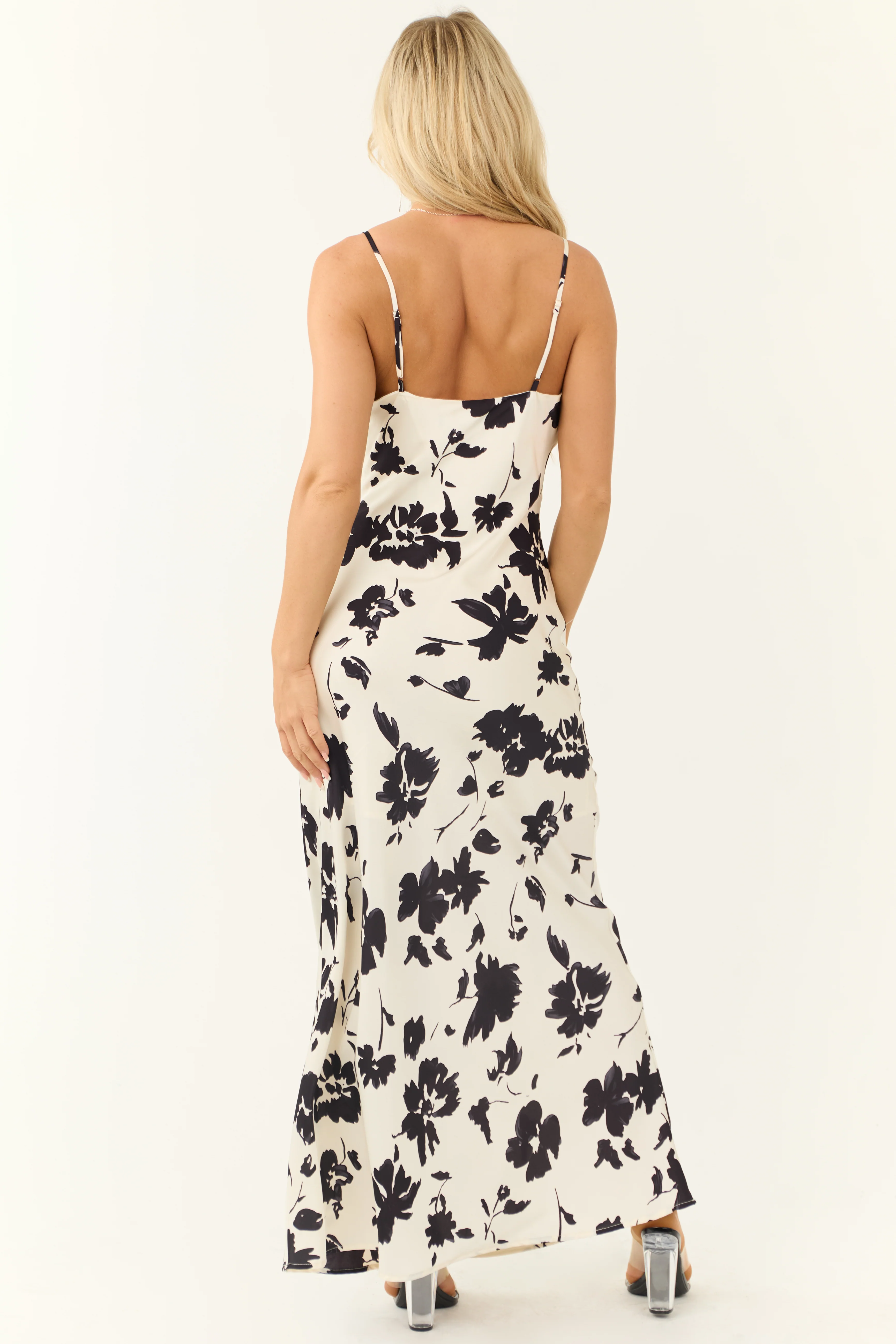 Off White and Black Floral Print Maxi Dress - Image 6