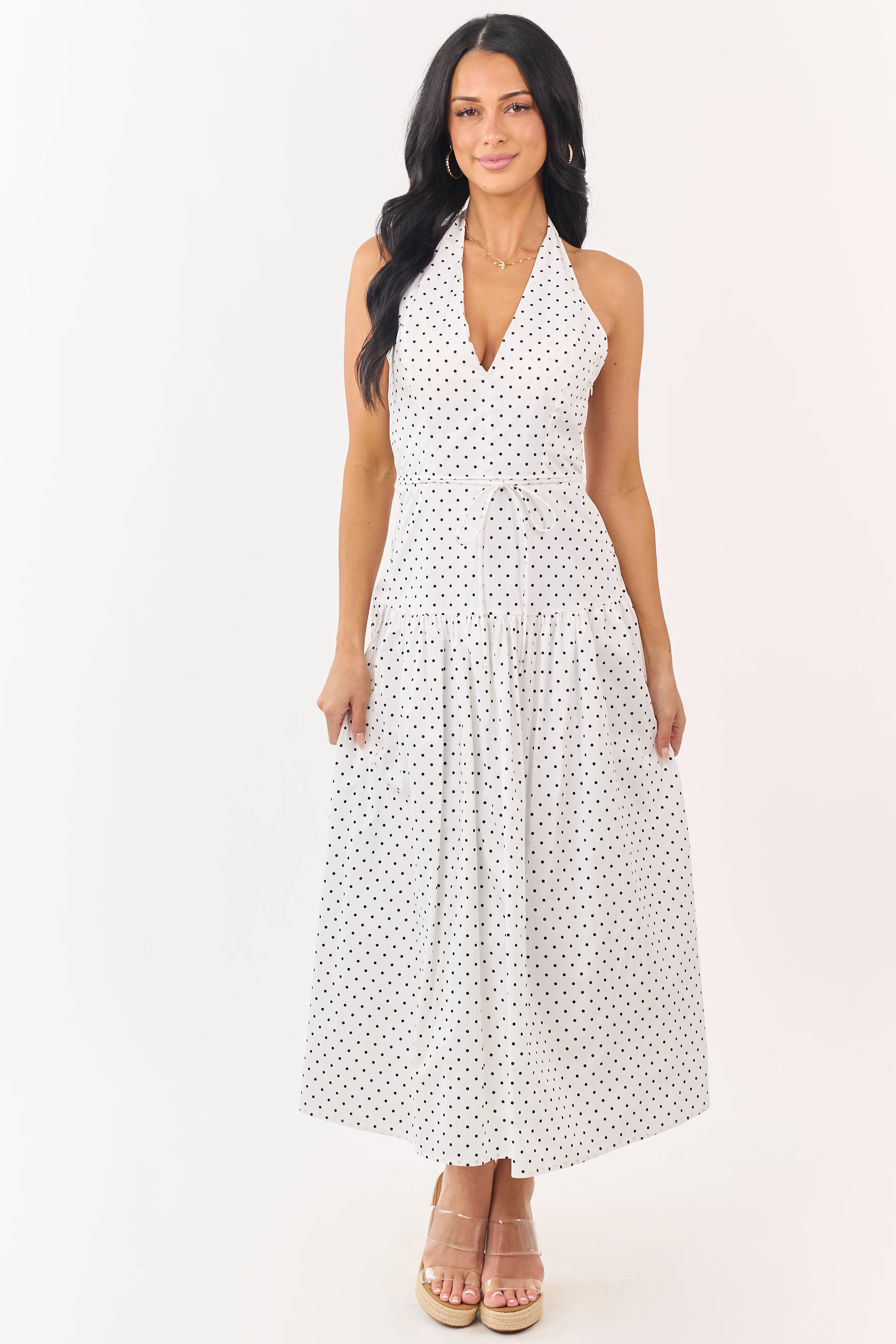 Off White and Black Polka Dot Cotton Maxi Dress - Image 3