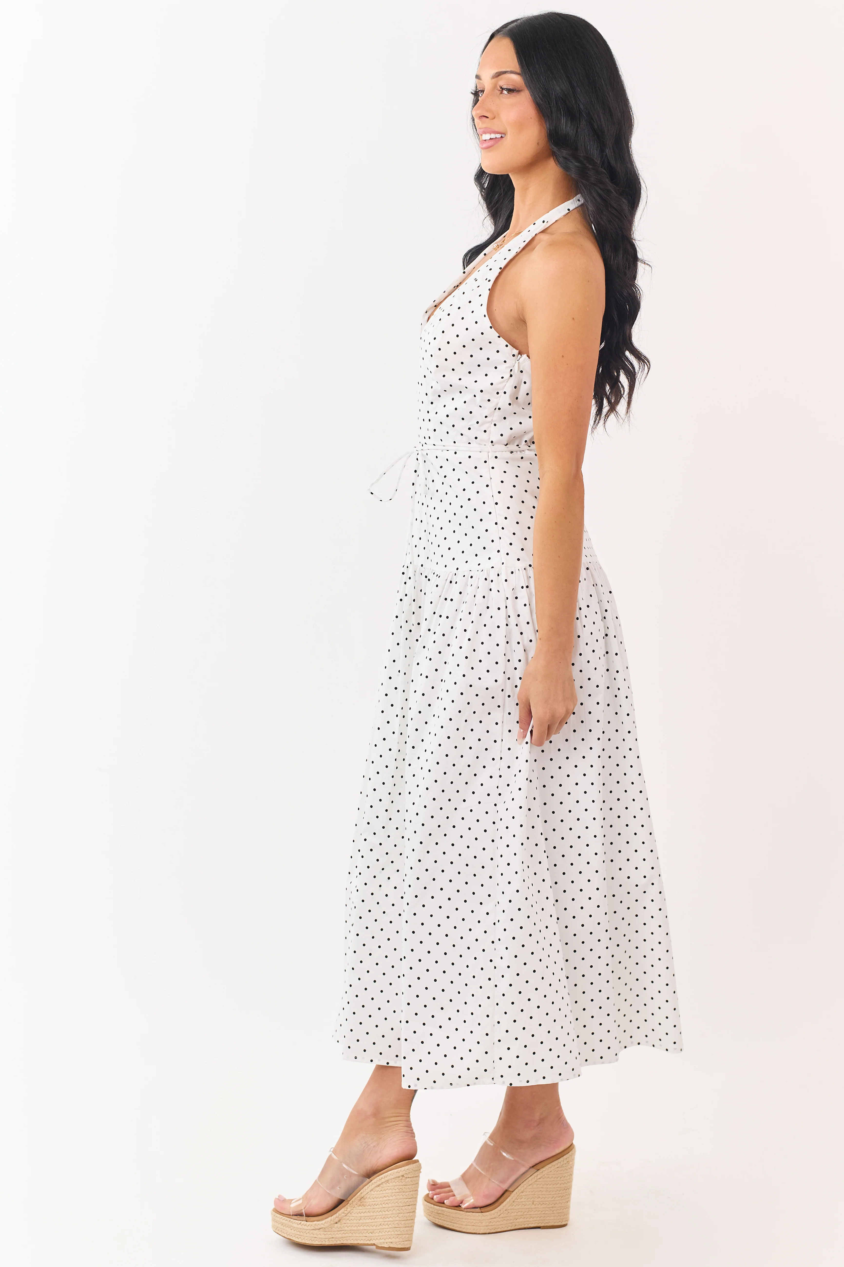 Off White and Black Polka Dot Cotton Maxi Dress - Image 4