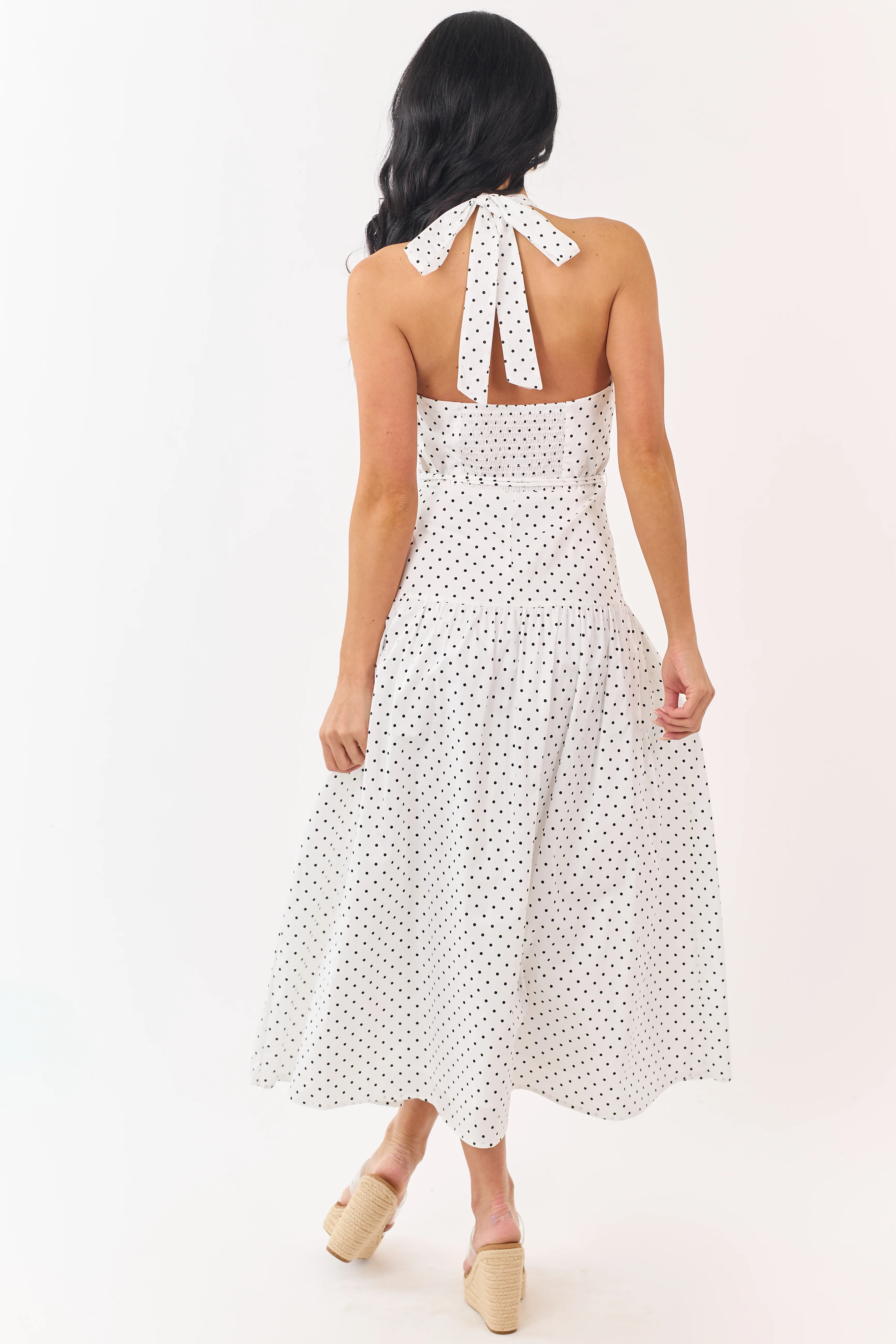 Off White and Black Polka Dot Cotton Maxi Dress - Image 5
