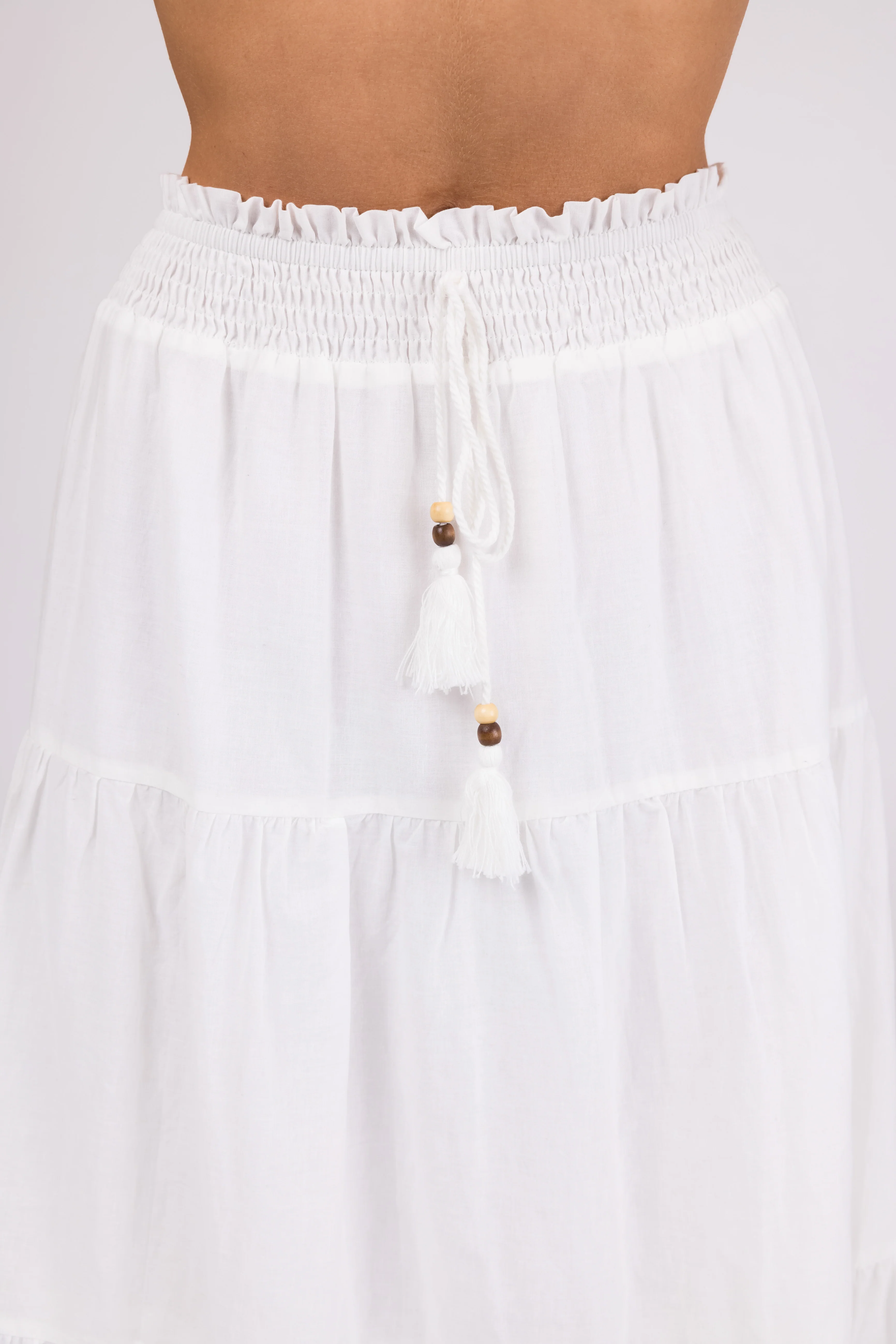 Off White Eyelet Detail Tiered Midi Skirt - Image 6
