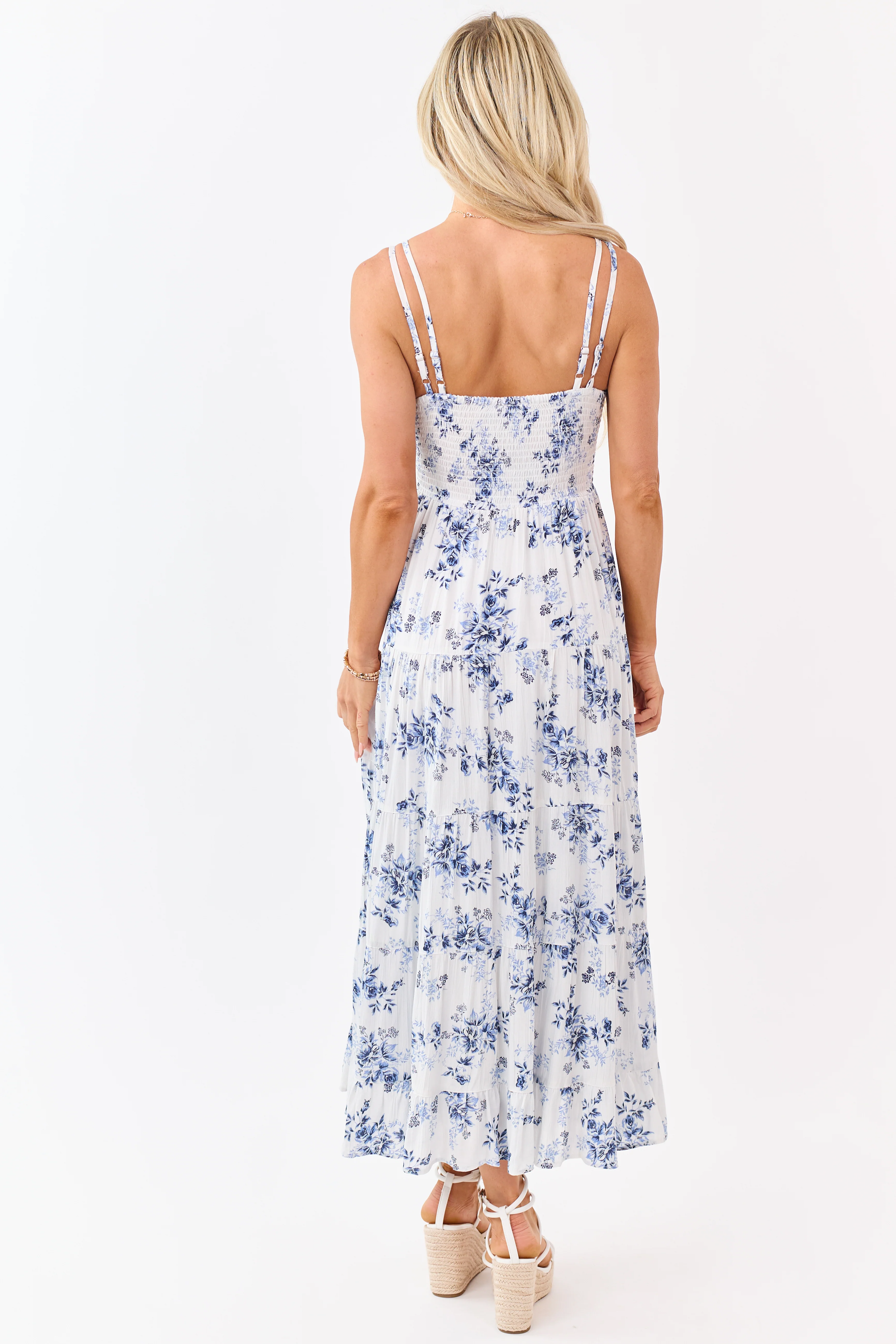 Off White Floral Print Lace Trim Maxi Dress - Image 7