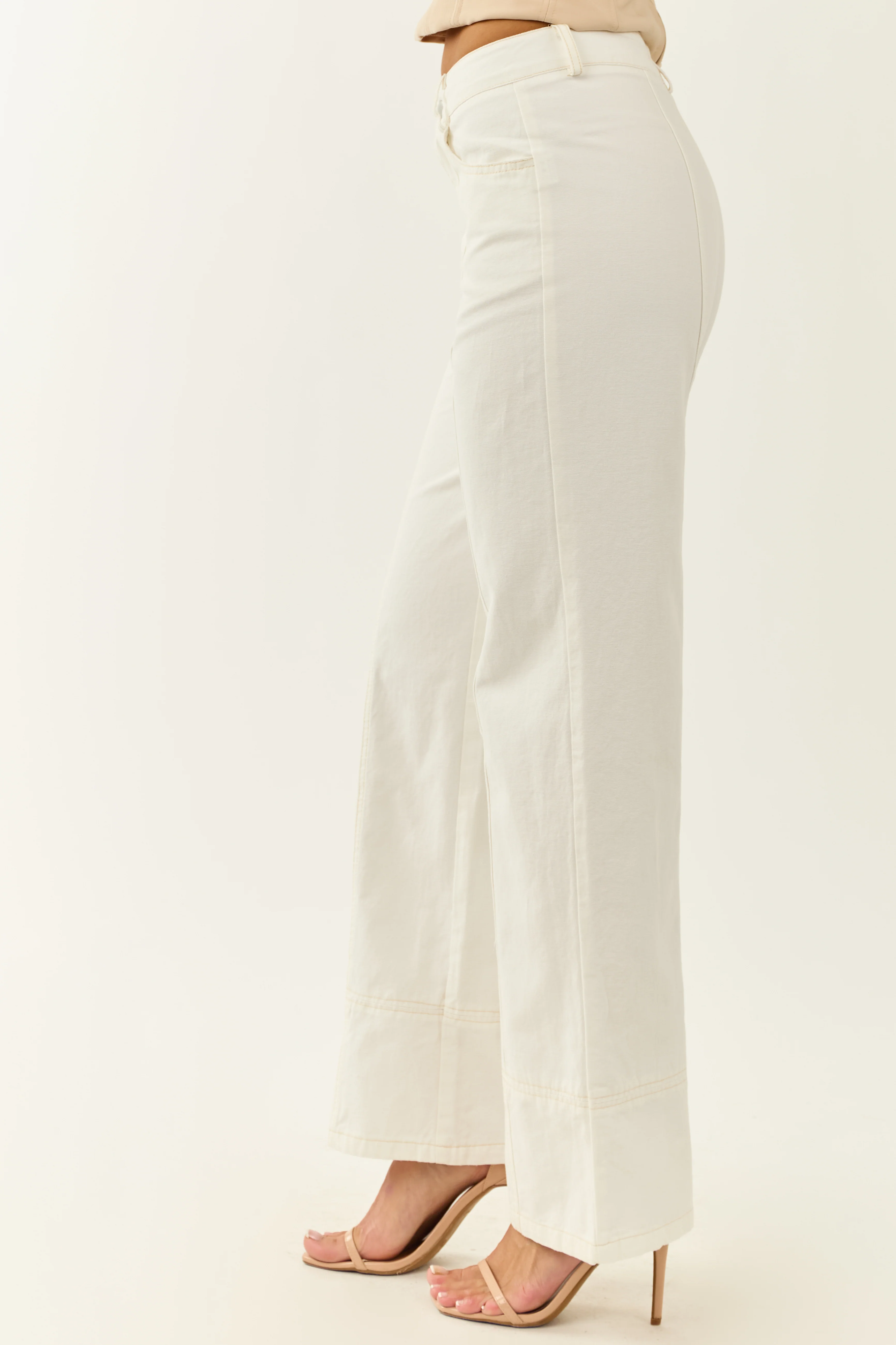 Off White High Waisted Straight Leg Denim Pants - Image 3