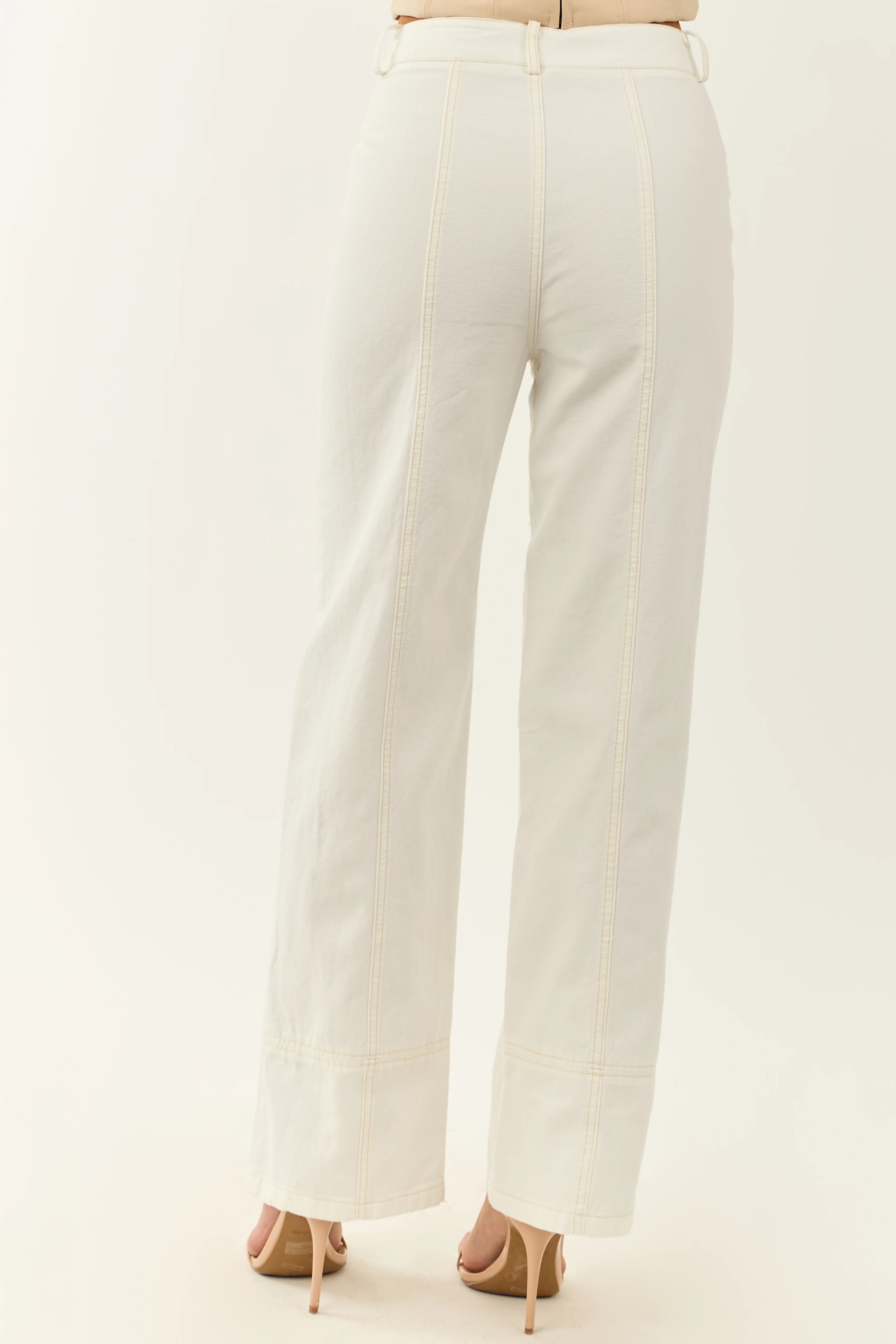 Off White High Waisted Straight Leg Denim Pants - Image 4