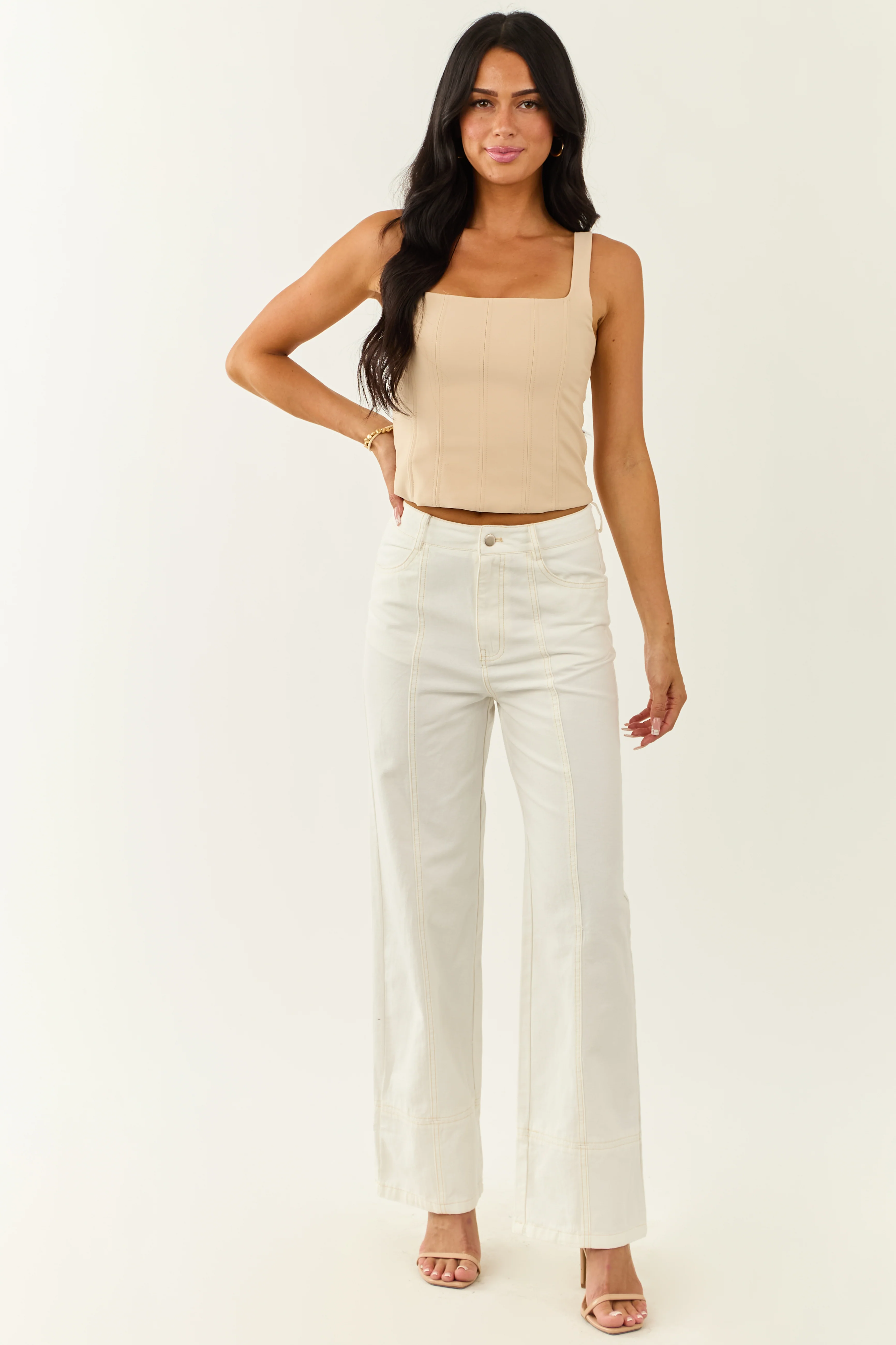 Off White High Waisted Straight Leg Denim Pants - Image 6