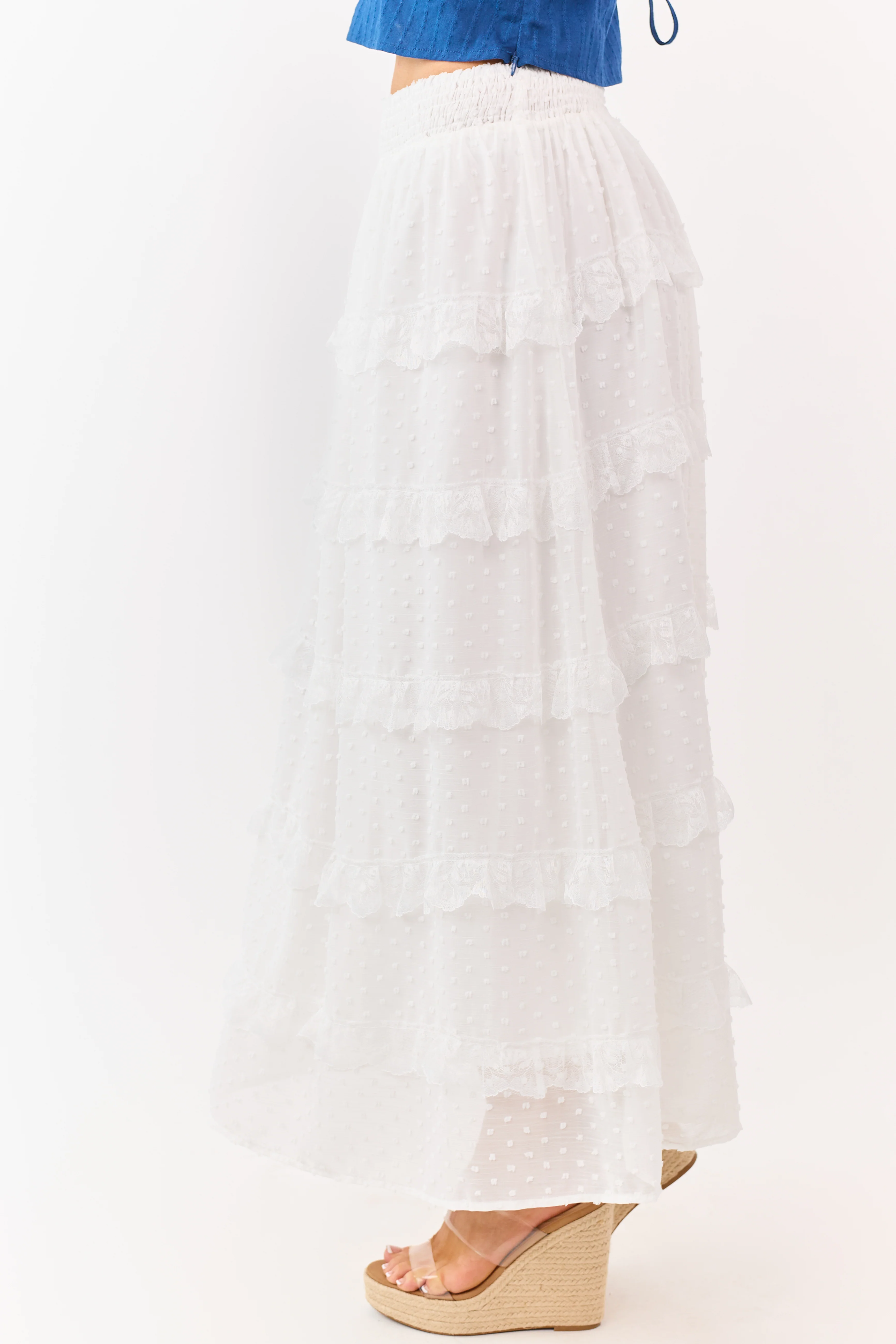 Lovelo Off White Lace Swiss Dot Chiffon Maxi Skirt - Image 3
