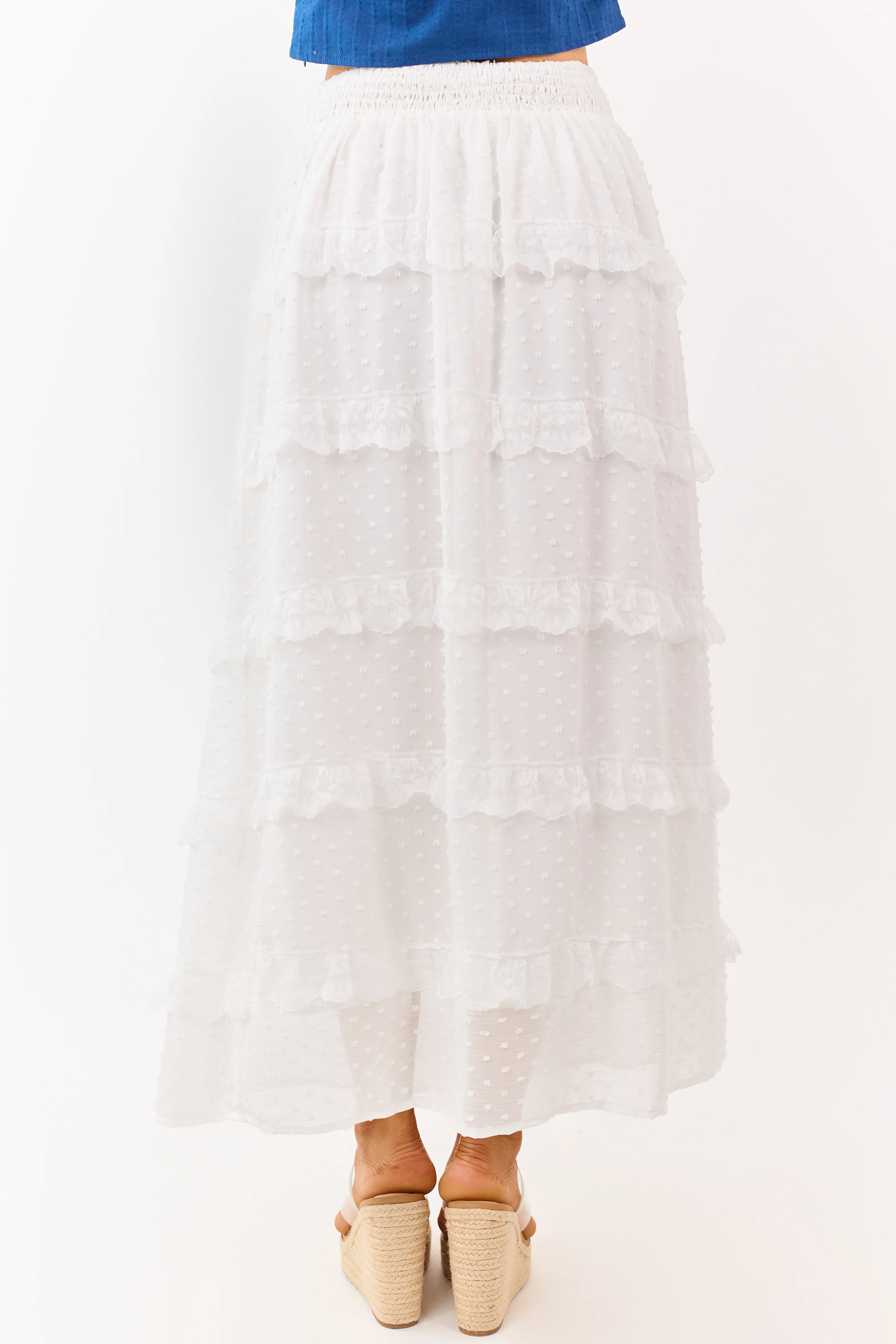 Lovelo Off White Lace Swiss Dot Chiffon Maxi Skirt - Image 4