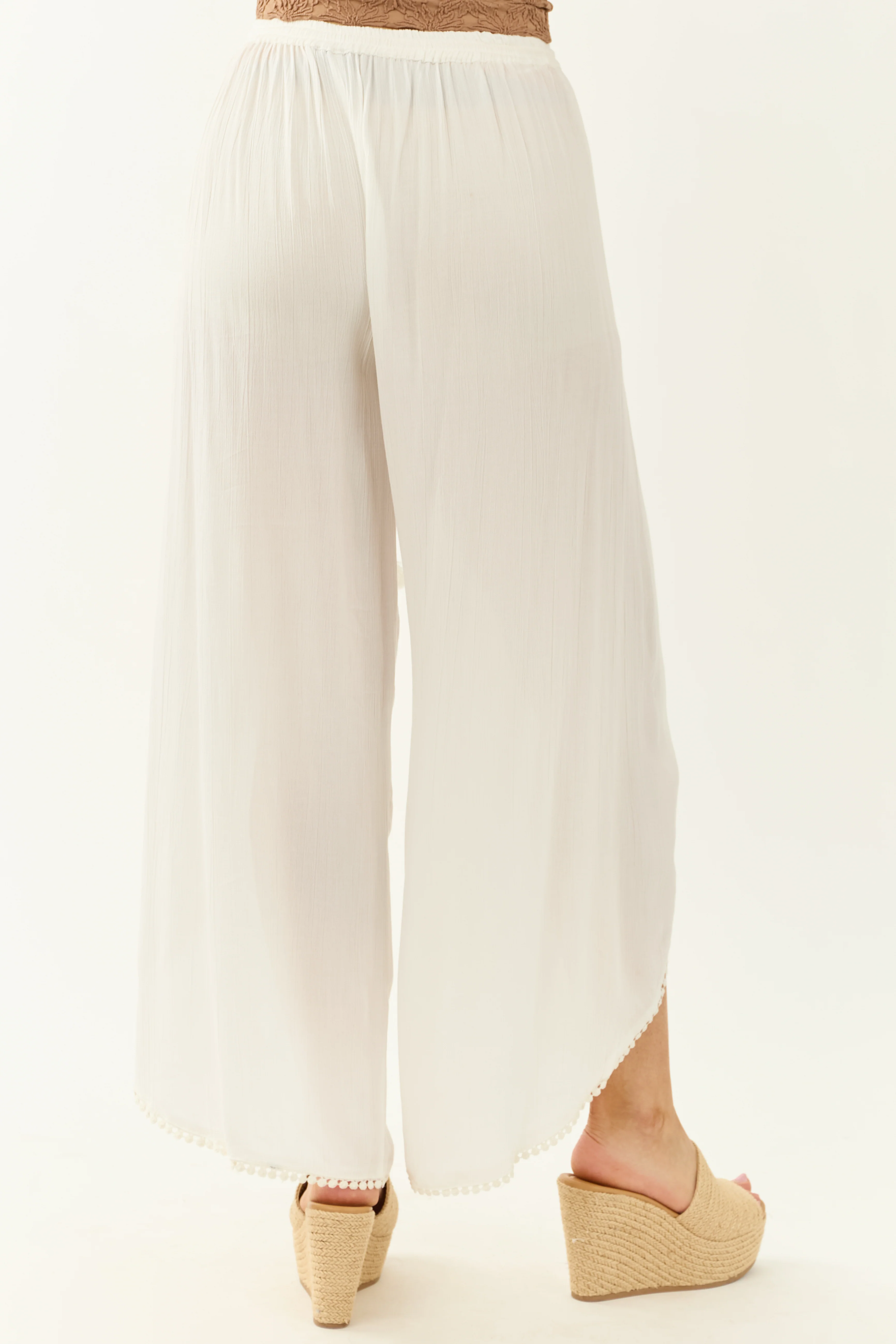 Off White Open Wrap Style Flowy Pants - Image 4
