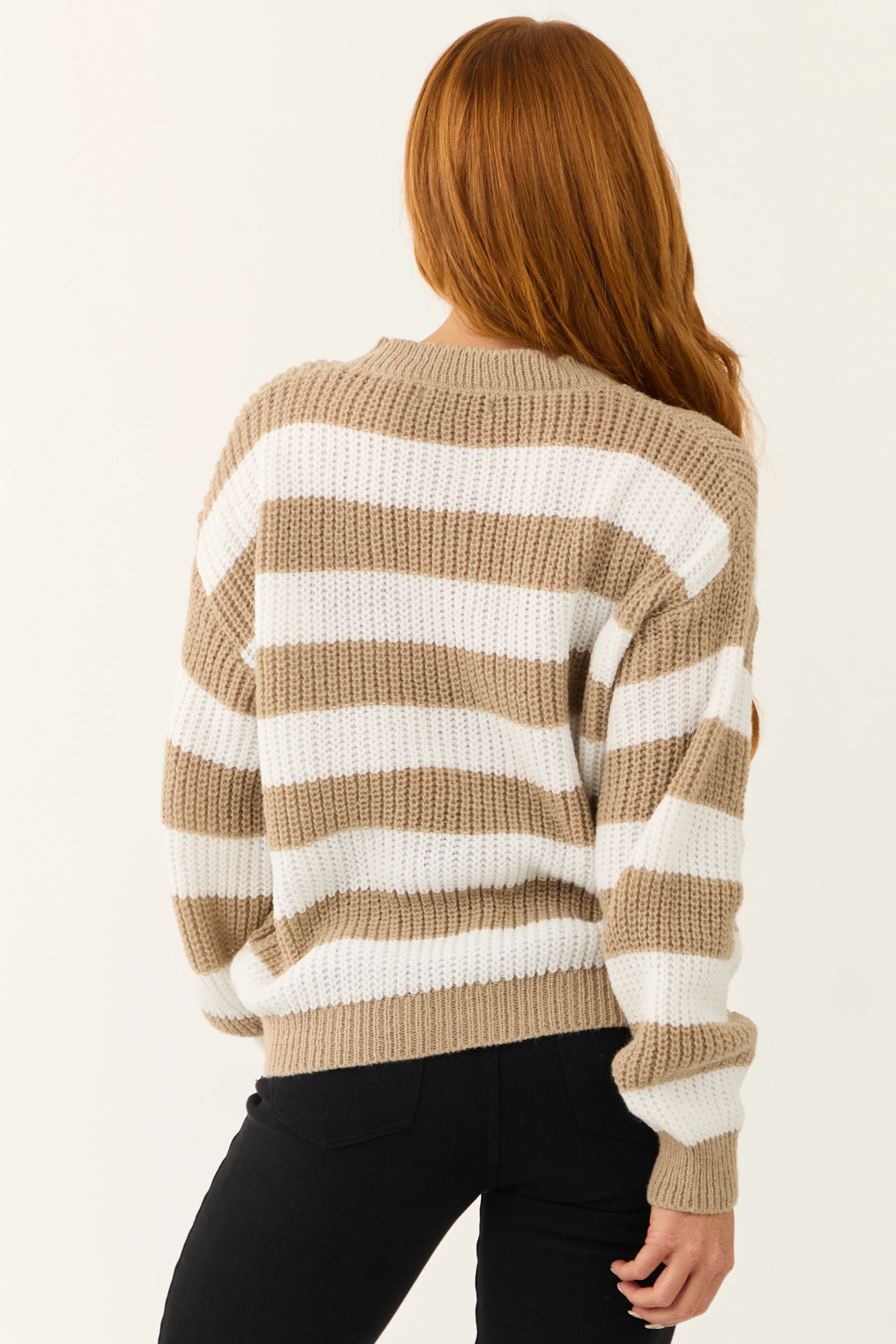 Off White and Peanut Striped Long Sleeve Sweater - Image 7