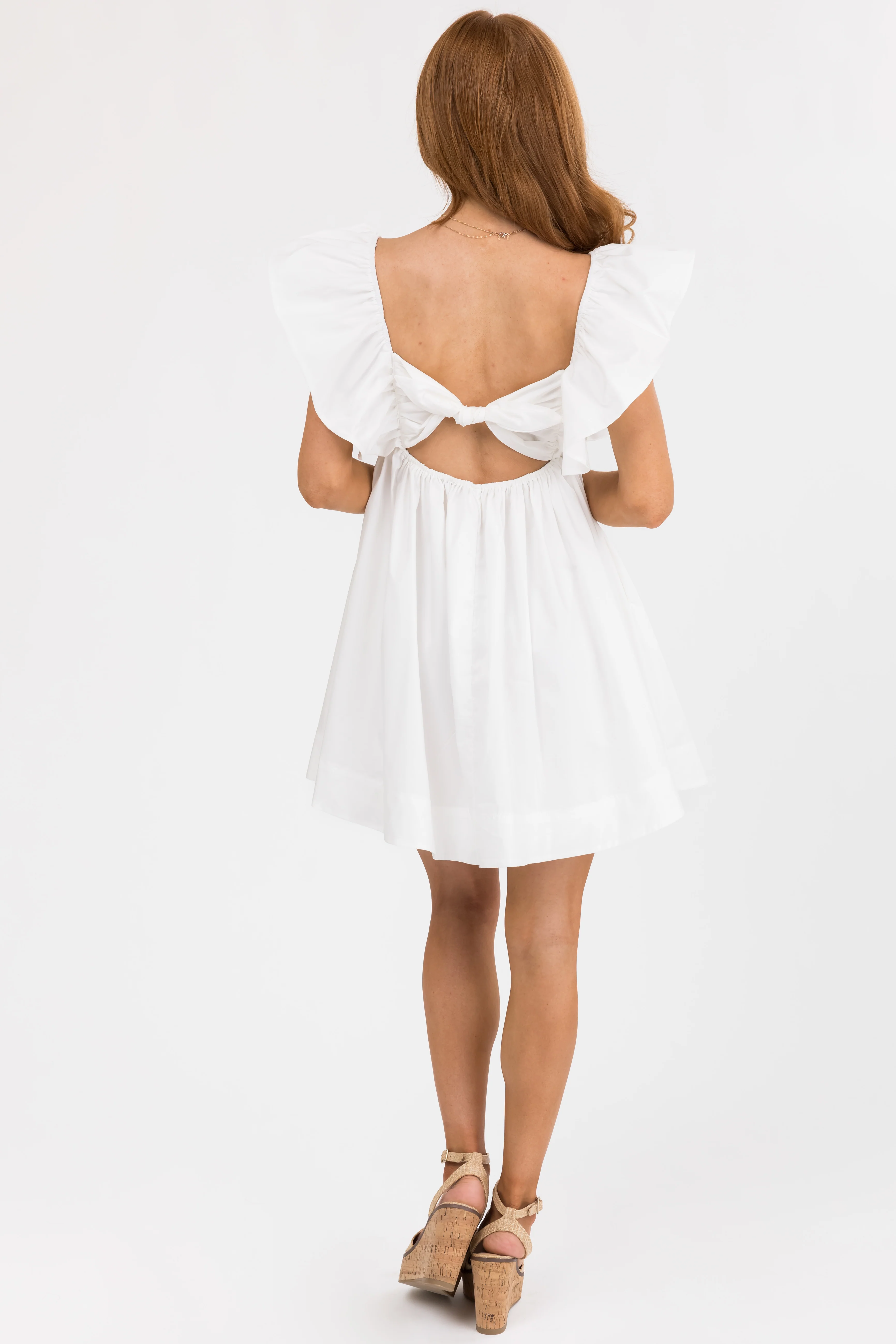 Off White Poplin Short Ruffle Sleeve Mini Dress - Image 8